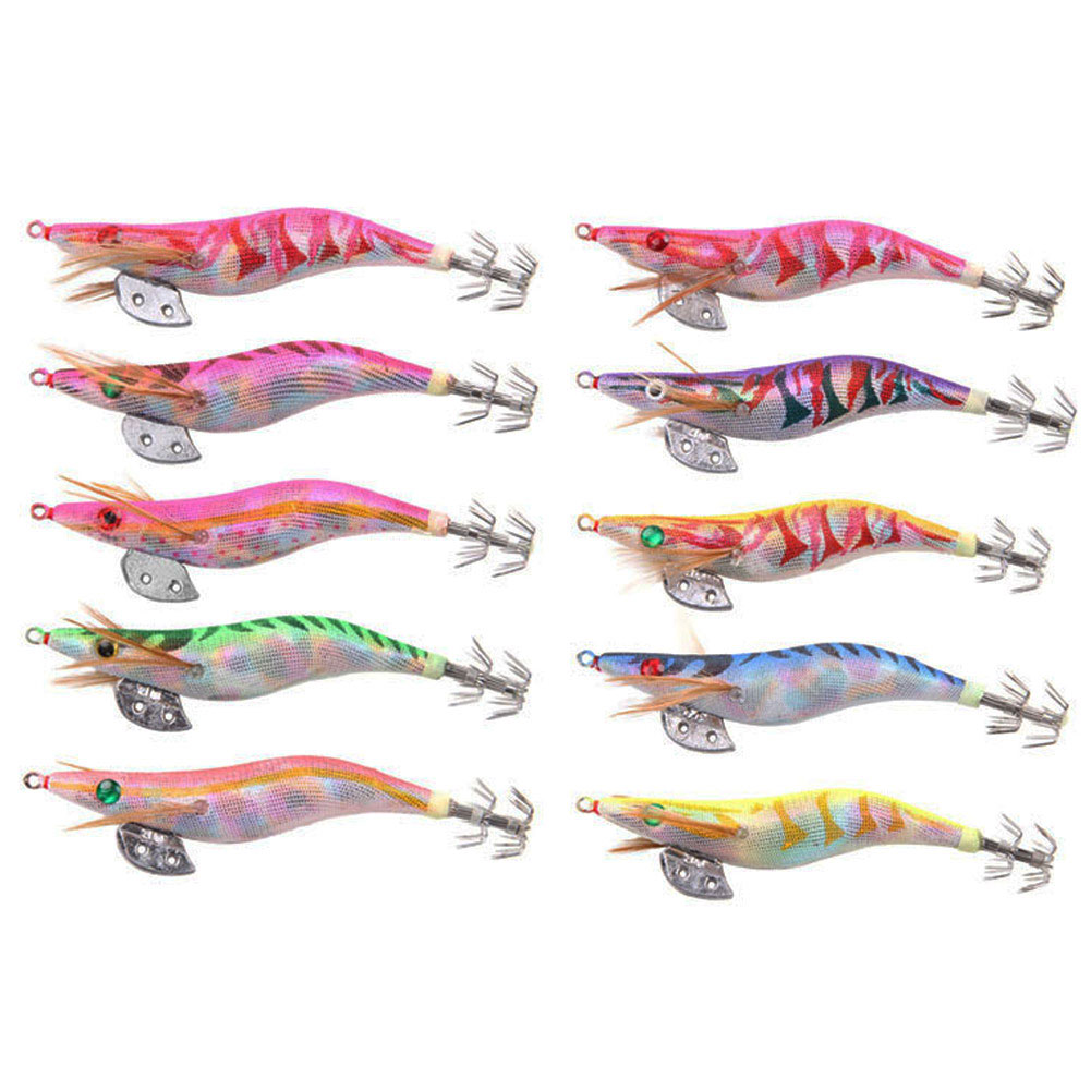 FREE FISHER Fishing Luminous Squid Wood Shrimp Lures Octopus Squids Cuttlefish Jigs Lures Spinnerbait Wood Shrimp Jig Hooks for Sea Fishing
