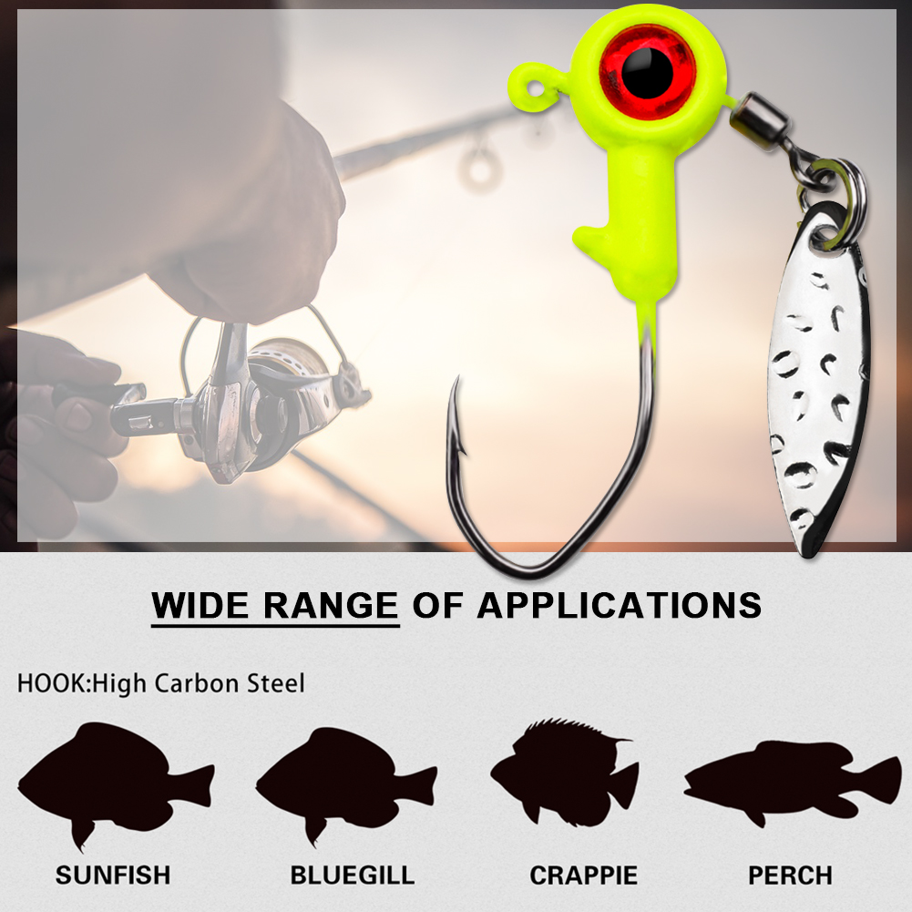 FREE FISHER 25pcs/Box Fishing Lead Head 3D Eyes Hooks Set 1.4g 1.6g 3g Spinnerbaits Hooks with Sequins Mixed Color Fishing Jigs Hard Lures