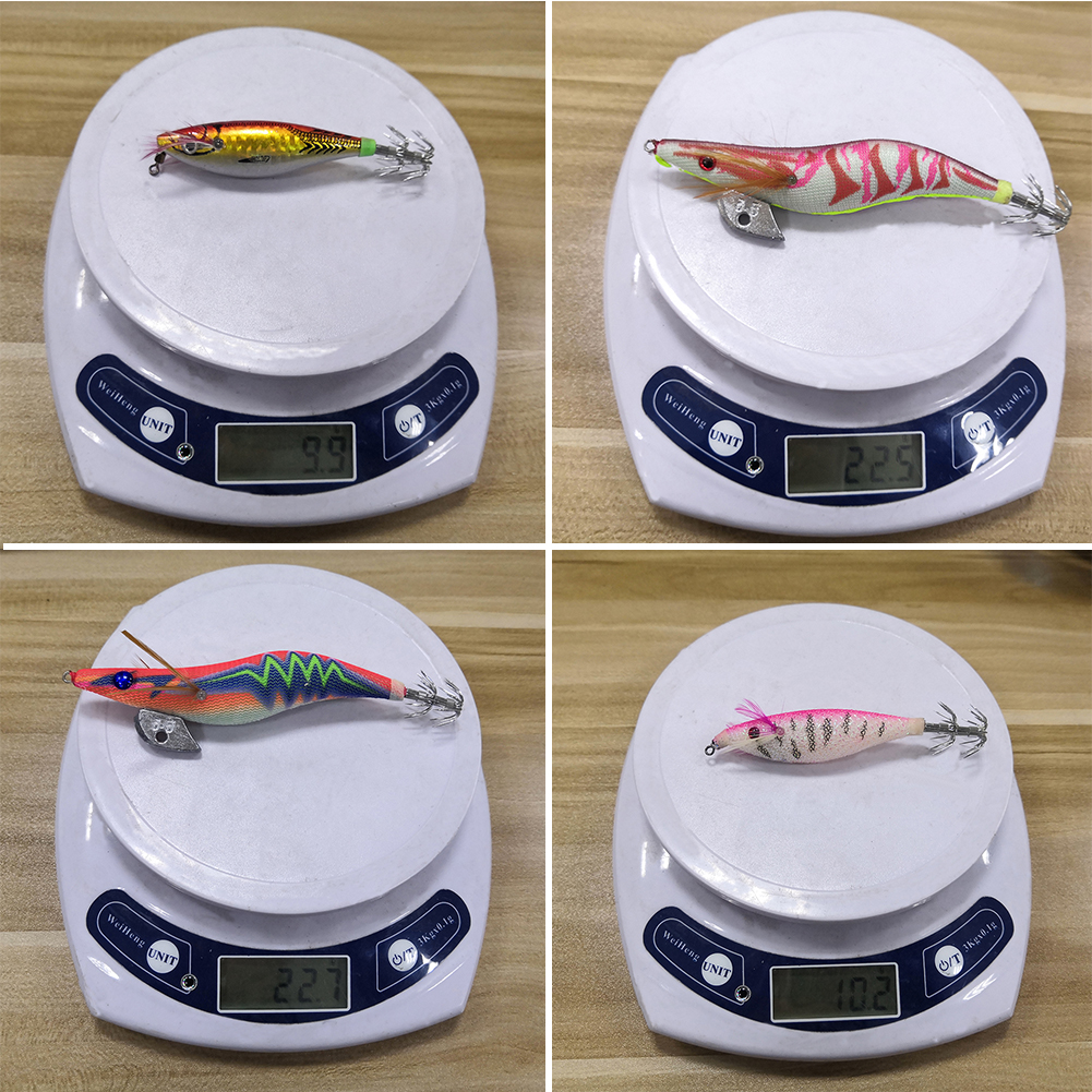 FREE FISHER Fishing Luminous Squid Wood Shrimp Lures Octopus Squids Cuttlefish Jigs Lures Spinnerbait Wood Shrimp Jig Hooks for Sea Fishing