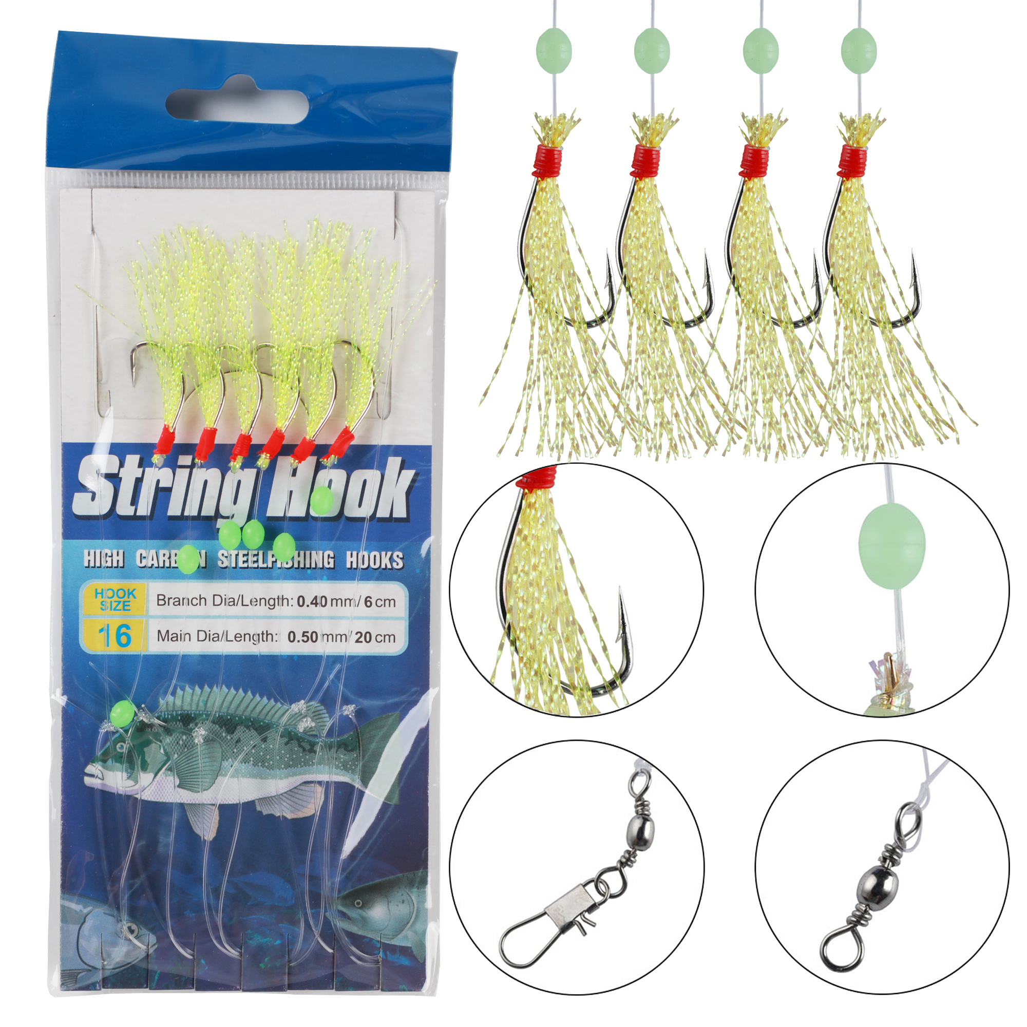 FREE FISHER Fishing Set 22 Pieces Nylon Line Rigs Fish Skin String Hooks with Beads Swivel Feather Hooks Luminous Shrimp Lures/Baits