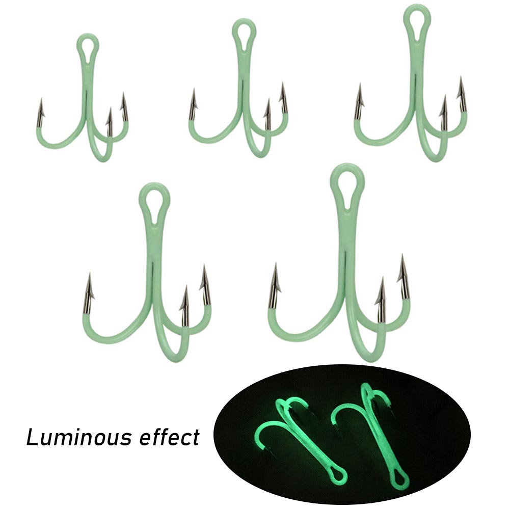 FREE FISHER 50pcs Fishing Hooks High Carbon Steel Luminous Treble Hooks Mixed Size with Plastic Box 2-10# Triple Fishhook for Sea Fishing