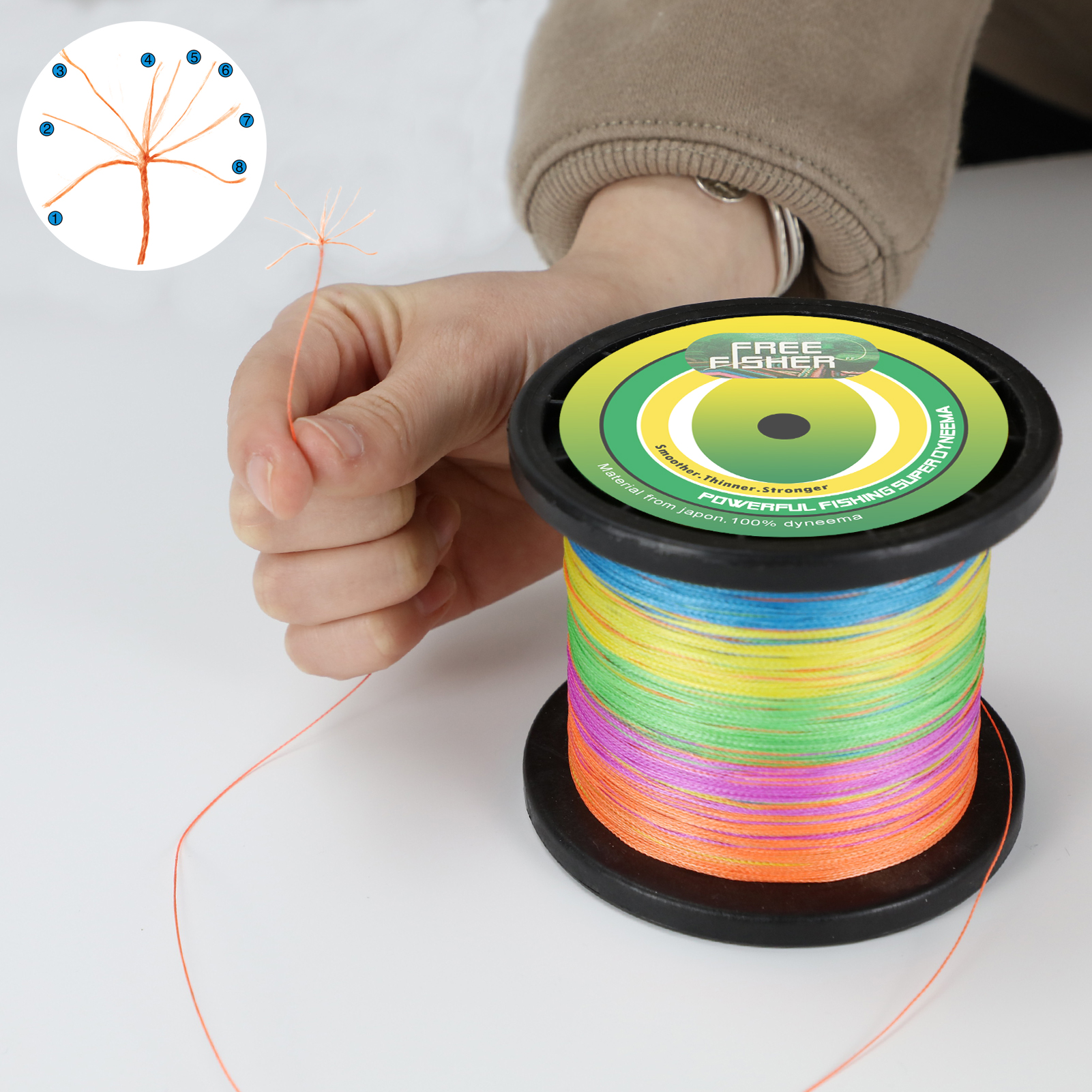 FREE FISHER 1000M PE Braided Fishing Line 8 Strands Multifilament Rope Wire 120LB 135LB 150LB Green Grey Multicolor for Sea Fishing