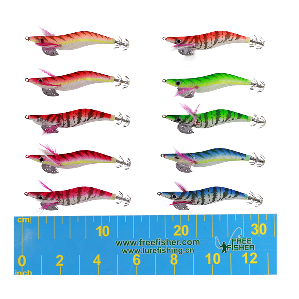 FREE FISHER Fishing Luminous Squid Wood Shrimp Lures Octopus Squids Cuttlefish Jigs Lures Spinnerbait Wood Shrimp Jig Hooks for Sea Fishing