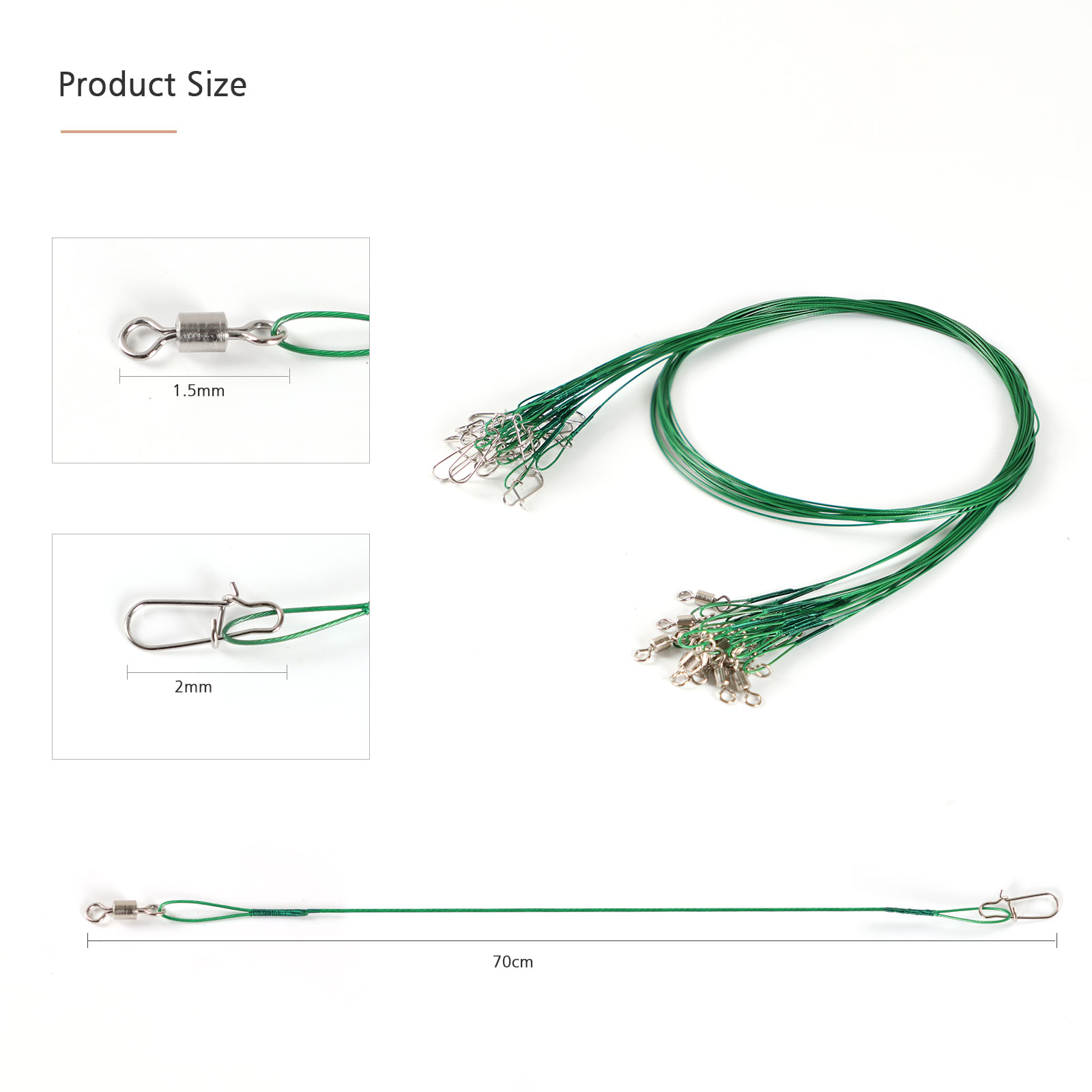 FREE FISHER 100pcs Fishing Leaders Steel Wire Rolling Swivels with Safety Snap Fish Line Connectors High Strenth 30KG 70cm Accessory Tackles