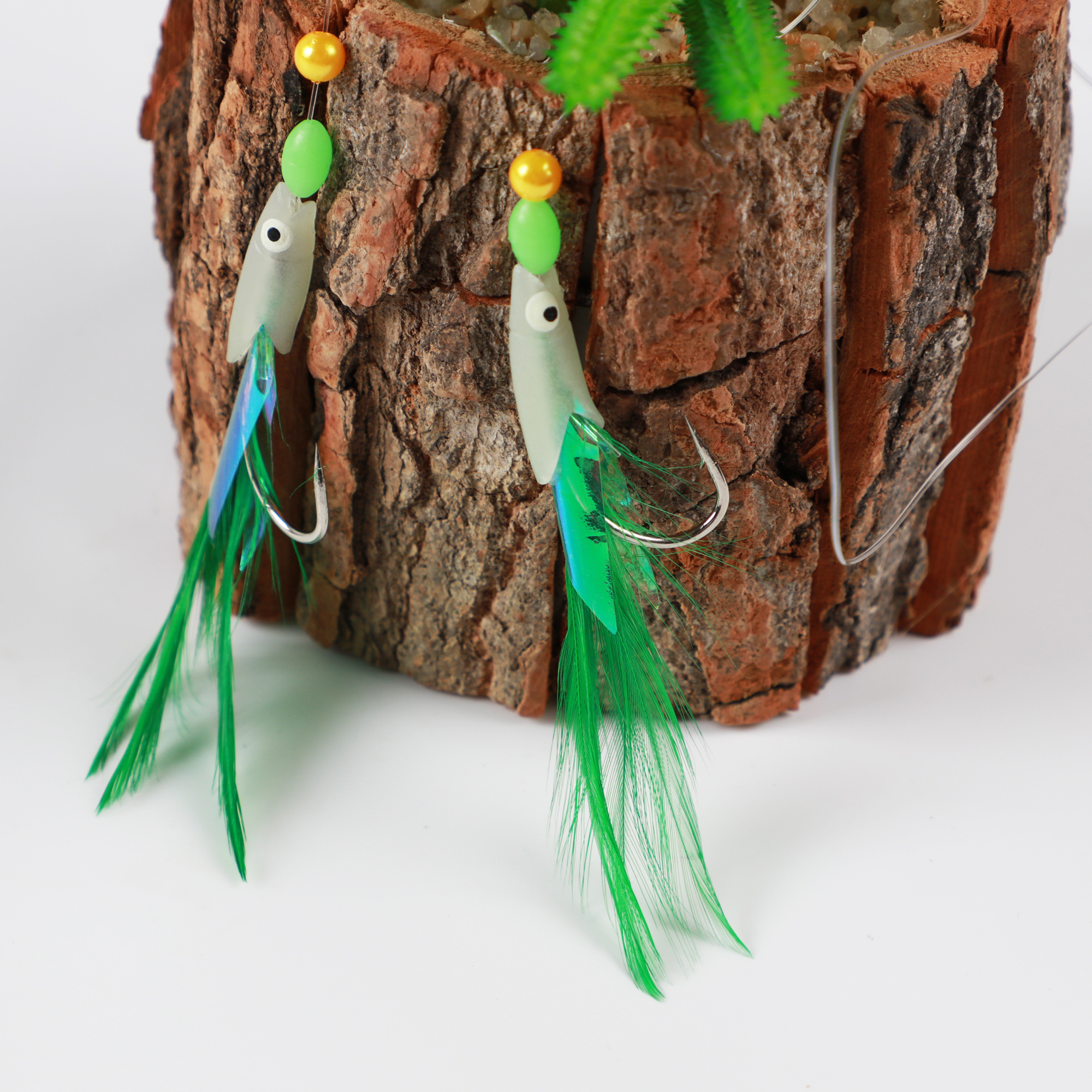 FREE FISHER 22 Pieces Fishing Rigs With Luminous Glow Bead Feather Fish Skin String Hooks Mix Size Fishing Lures for Freshwater