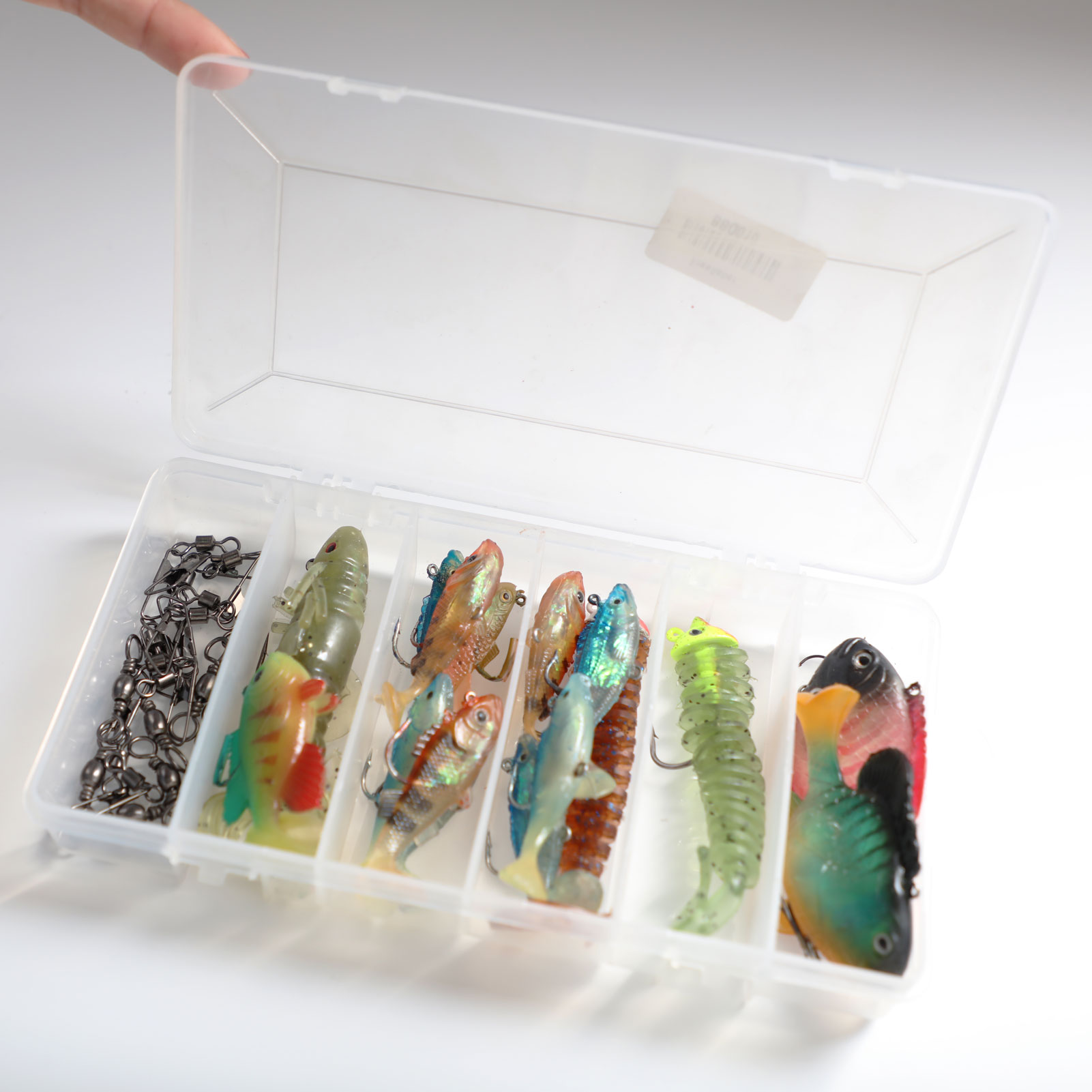 FREE FISHER Fishing Artificial Baits Set 36pcs with Clear Plastic Box Lead Fish Big Soft Wobbler Lures Stainless Steel Swivels for Carp Fishing