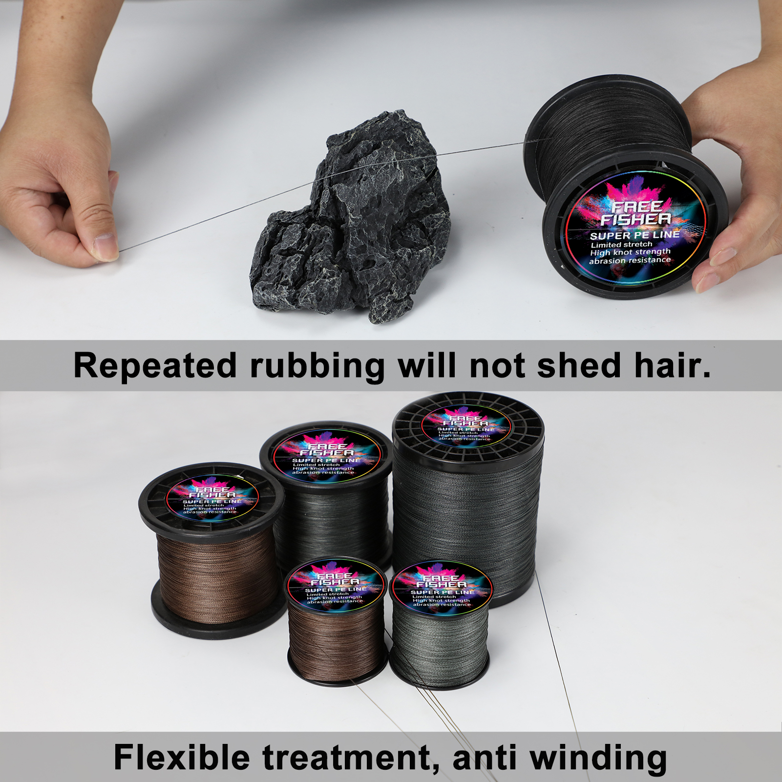 FREE FISHER Fishing Braided Line 1000m 4 Strands Multifilament 100% PE Wire 10LB-100LB 0.1-0.55MM for Saltwater/Freshwater