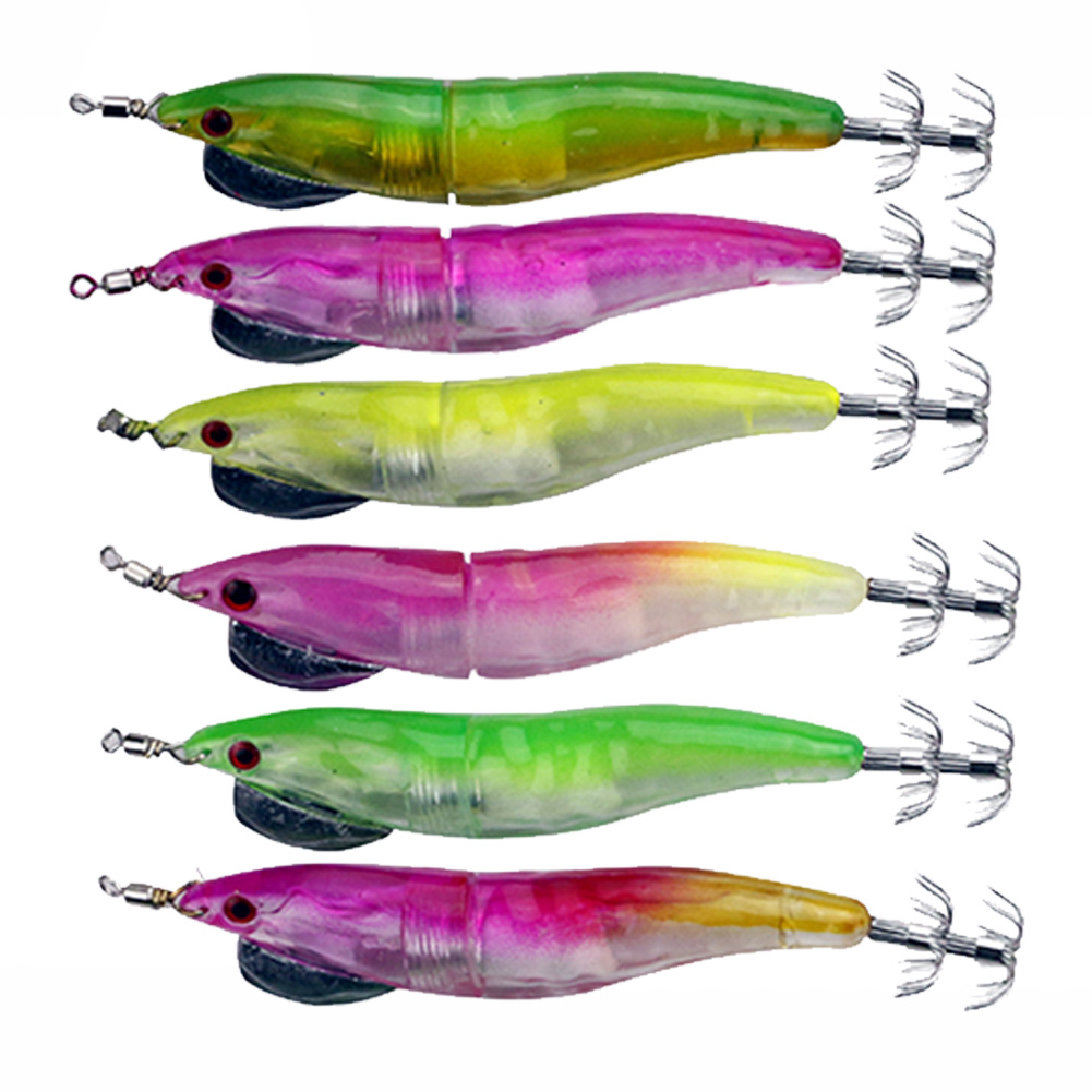 FREE FISHER Fishing Luminous Squid Wood Shrimp Lures Octopus Squids Cuttlefish Jigs Lures Spinnerbait Wood Shrimp Jig Hooks for Sea Fishing