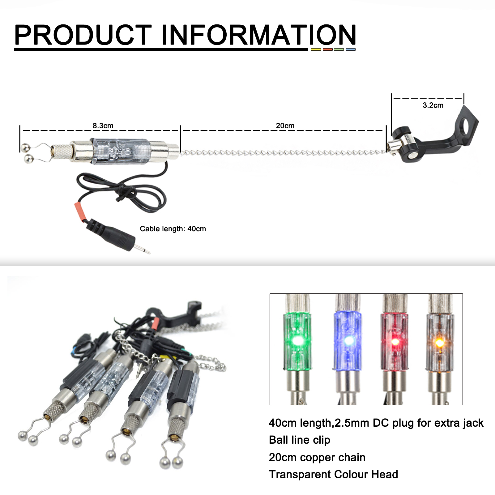 FREE FISHER 4pcs Fishing Bite Indicator Alarm Carp Fishing LED Illuminated Swingers Hangers Chain Drop Off Bobbins Fish Finder Accsccory