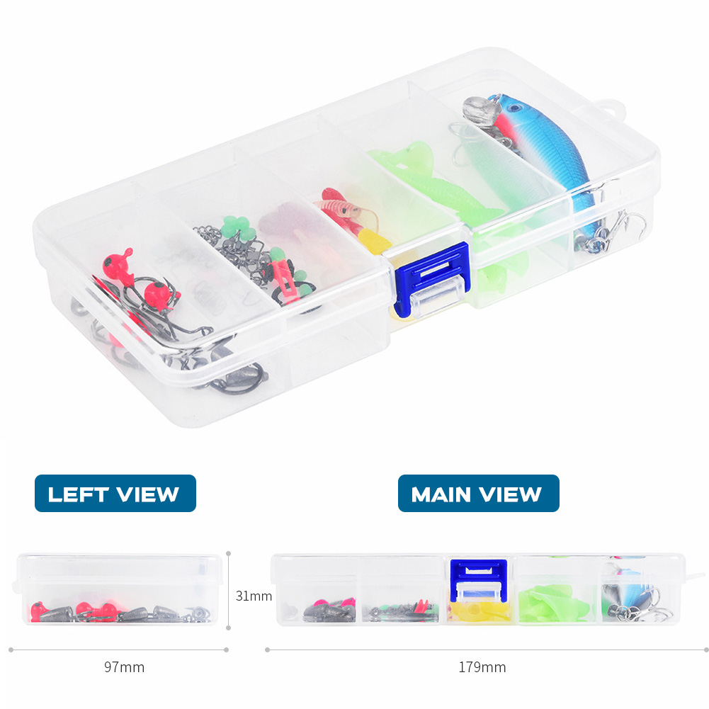 FREE FISHER Fishing Lures Set 52pcs with Box Fish Hooks Swivels Luminous Beads Accessories Lead Sinkers Jigs Minnow Soft Worms Swimbaits Kit