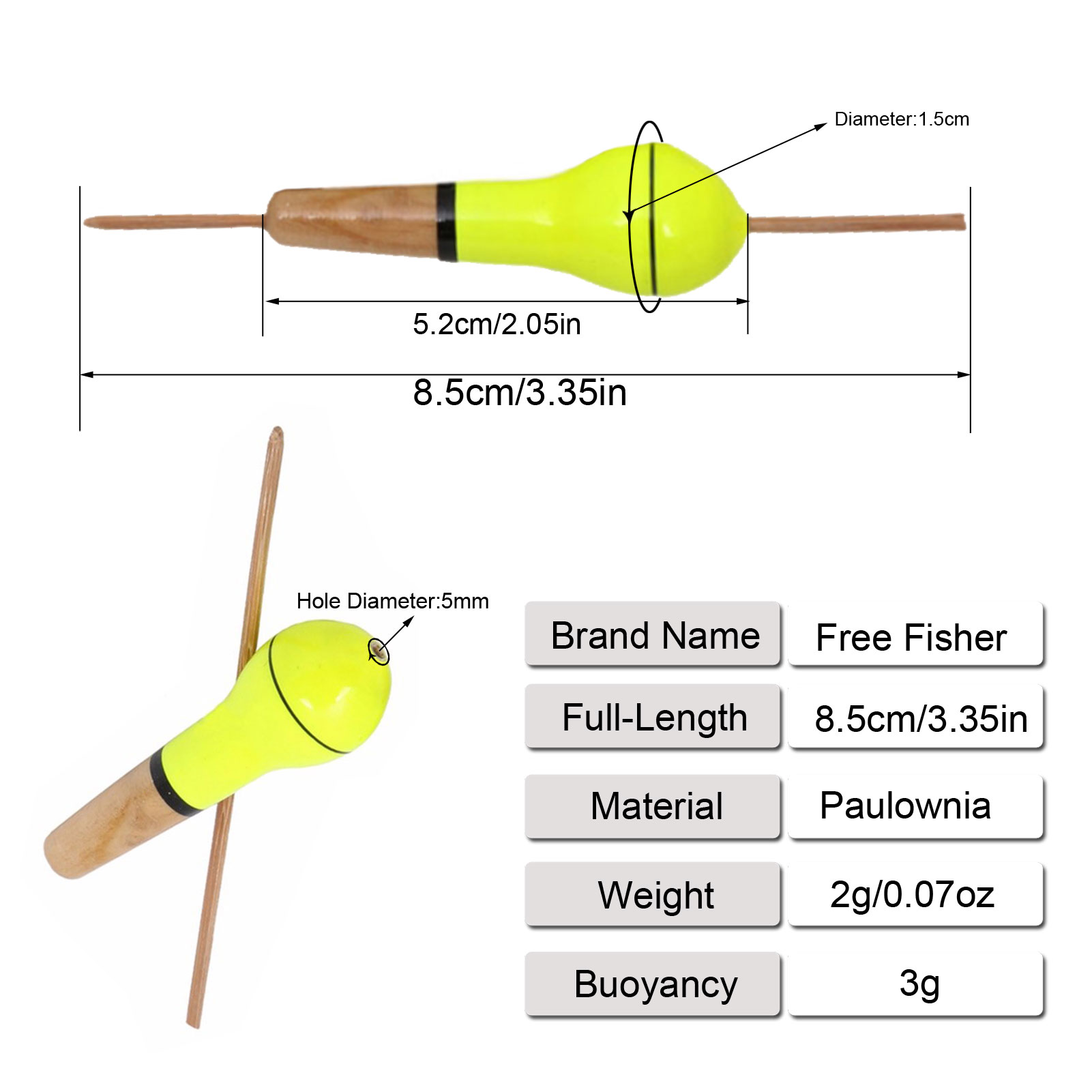 FREE FISHER Fishing Wood Floats Lightweight Bobbers Cork Vertical Buoy Set Long Tail Antenna Colored Stopper Copper Swivel for Bass/Carp