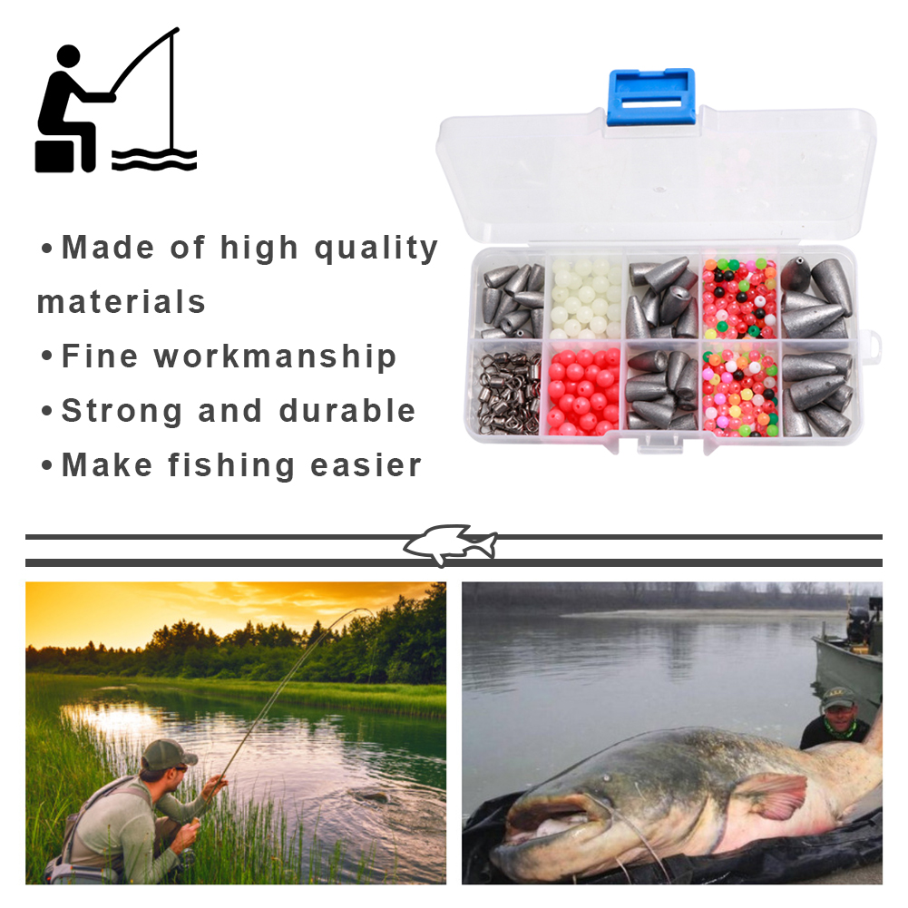 FREE FISHER Fishing Weights Set Lead Sinker Beads Jig Crank Hooks Swivels Fishing Accessories Tackle Box Kit for Sea Fishing