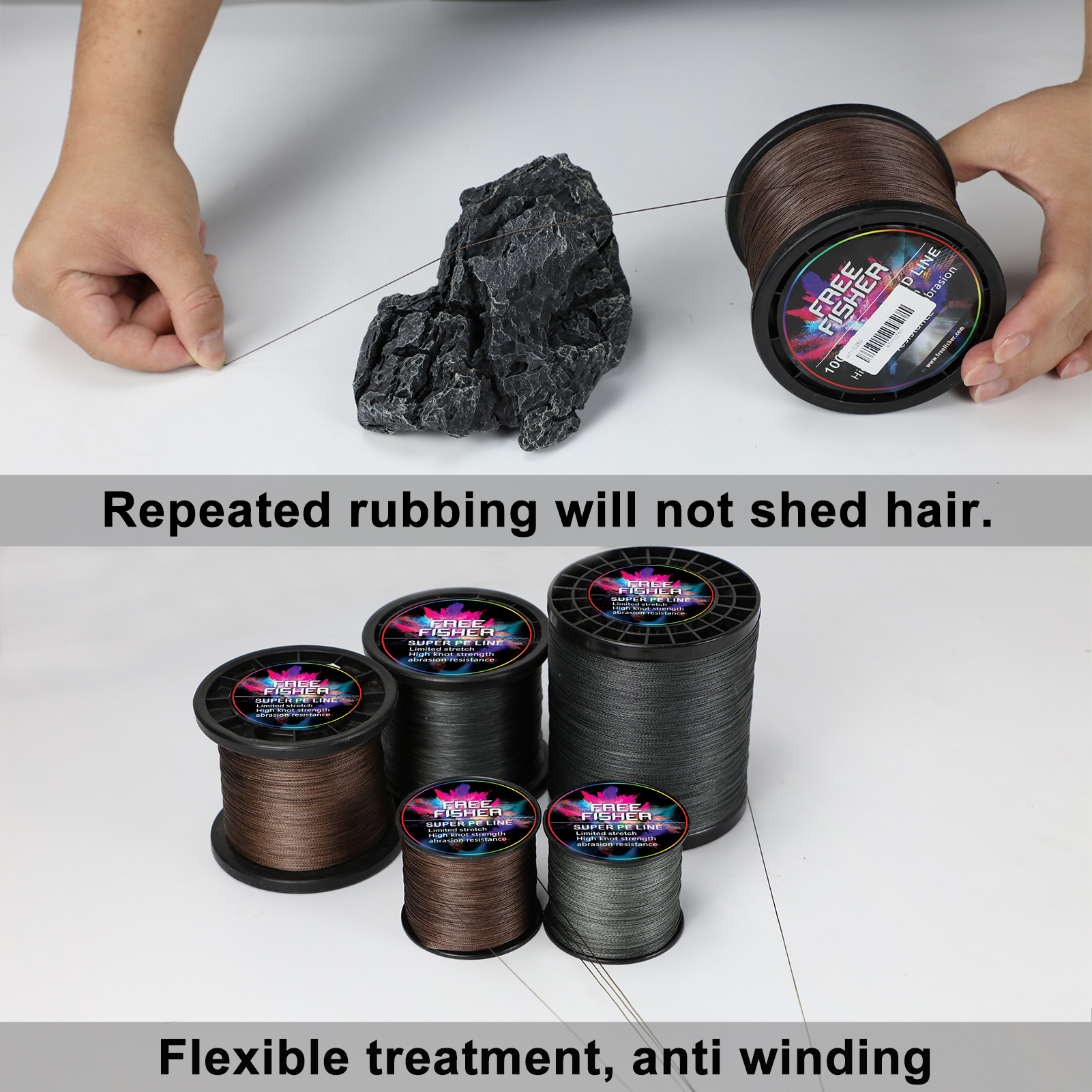 FREE FISHER Fishing Braided Line 1000m 4 Strands Multifilament 100% PE Wire 10LB-100LB 0.1-0.55MM for Saltwater/Freshwater