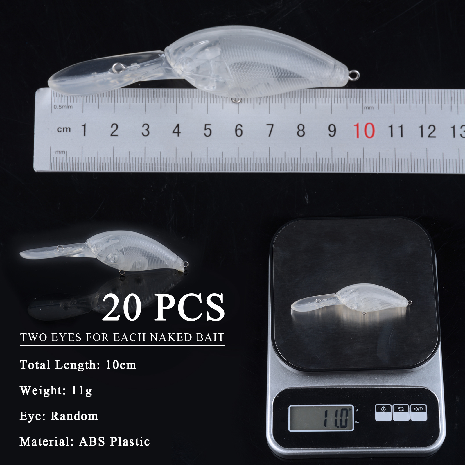 FREE FISHER 20pcs Unpainted Lures Fishing Blank Artificial Hard Baits Long Tongue Transparent Bait Embryo 10cm 11g DIY Crankbaits