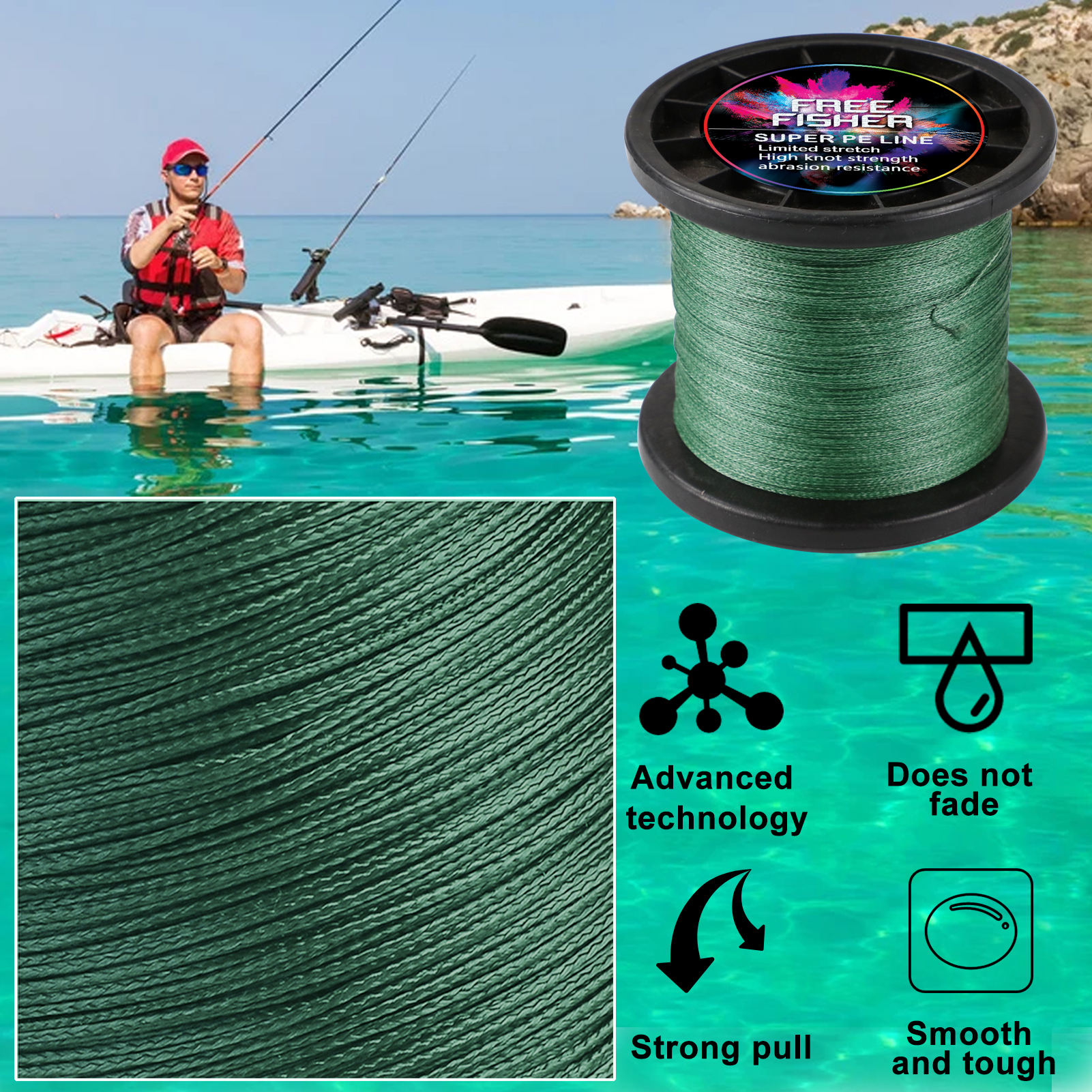 FREE FISHER Fishing Braided Line 1000m 4 Strands Multifilament 100% PE Wire 10LB-100LB 0.1-0.55MM for Saltwater/Freshwater