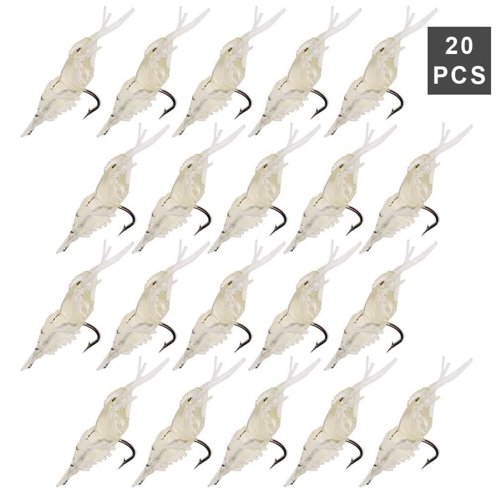 FREE FISHER 20pcs Fishing Soft Lures 5cm 1.5g Prawn with Sharp Hook Shrimp Fishy Smell Wobblers Artificial Baits for Carp Fishing