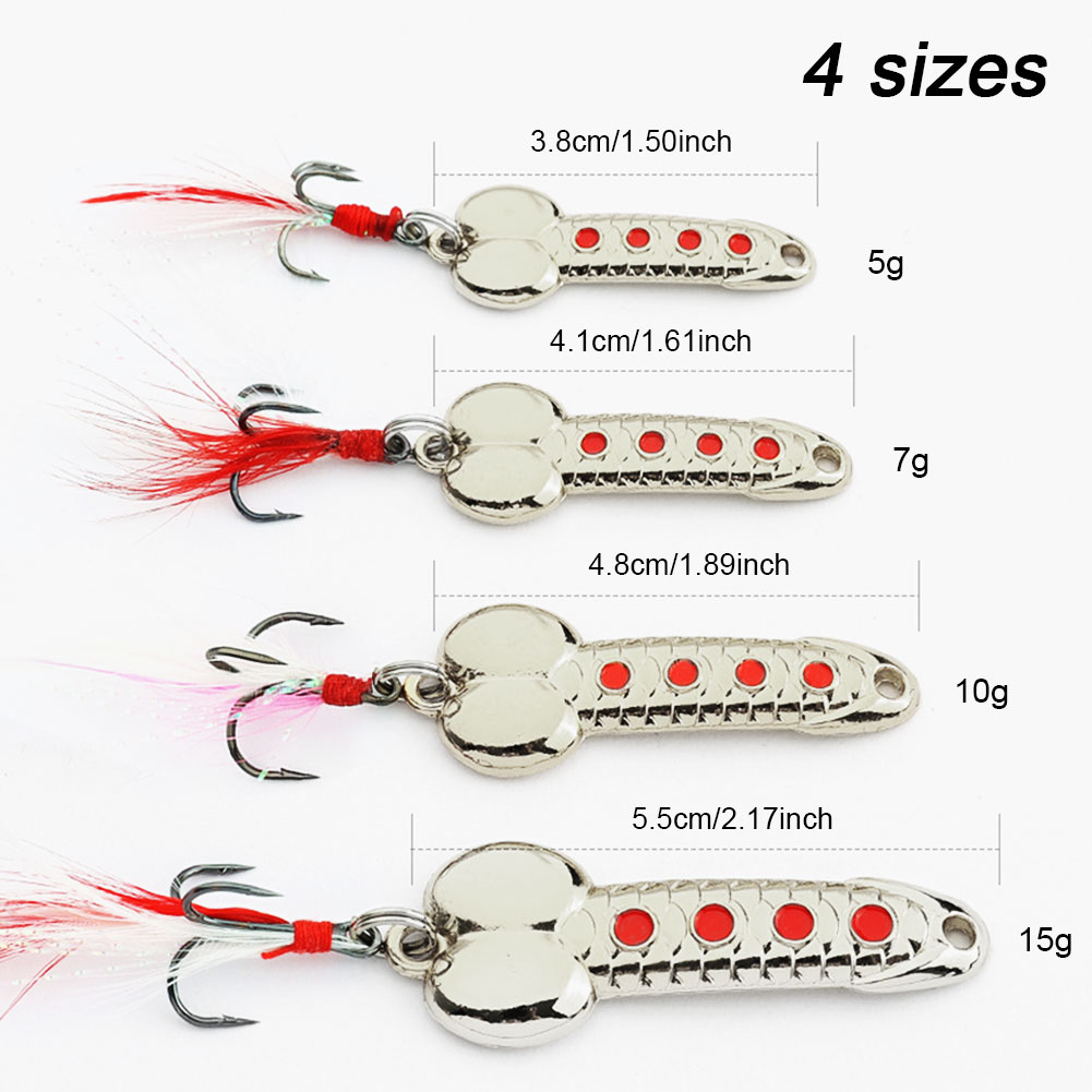 FREE FISHER 4pcs Fishing Metal Spoon Lures Wobbler Casting Jigging Trout Bait Artificial Spinner Baits Horsemouth Sequins with Feather Hook