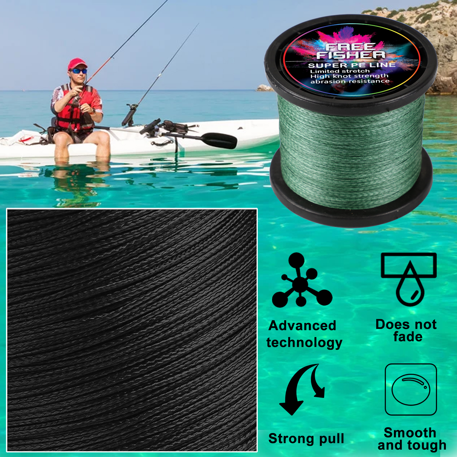 FREE FISHER Super Fishing Braided Line 10-150LB 300m 8 Strands Multifilament PE Braid Wire 0.1-0.7MM Kite Line