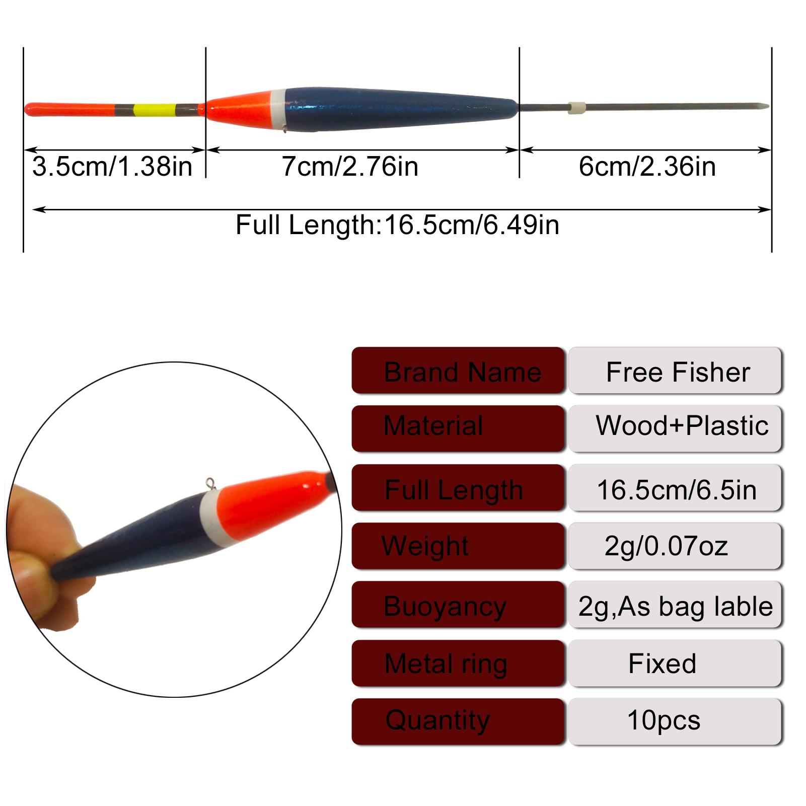 FREE FISHER Fishing Wood Floats Lightweight Bobbers Cork Vertical Buoy Set Long Tail Antenna Colored Stopper Copper Swivel for Bass/Carp