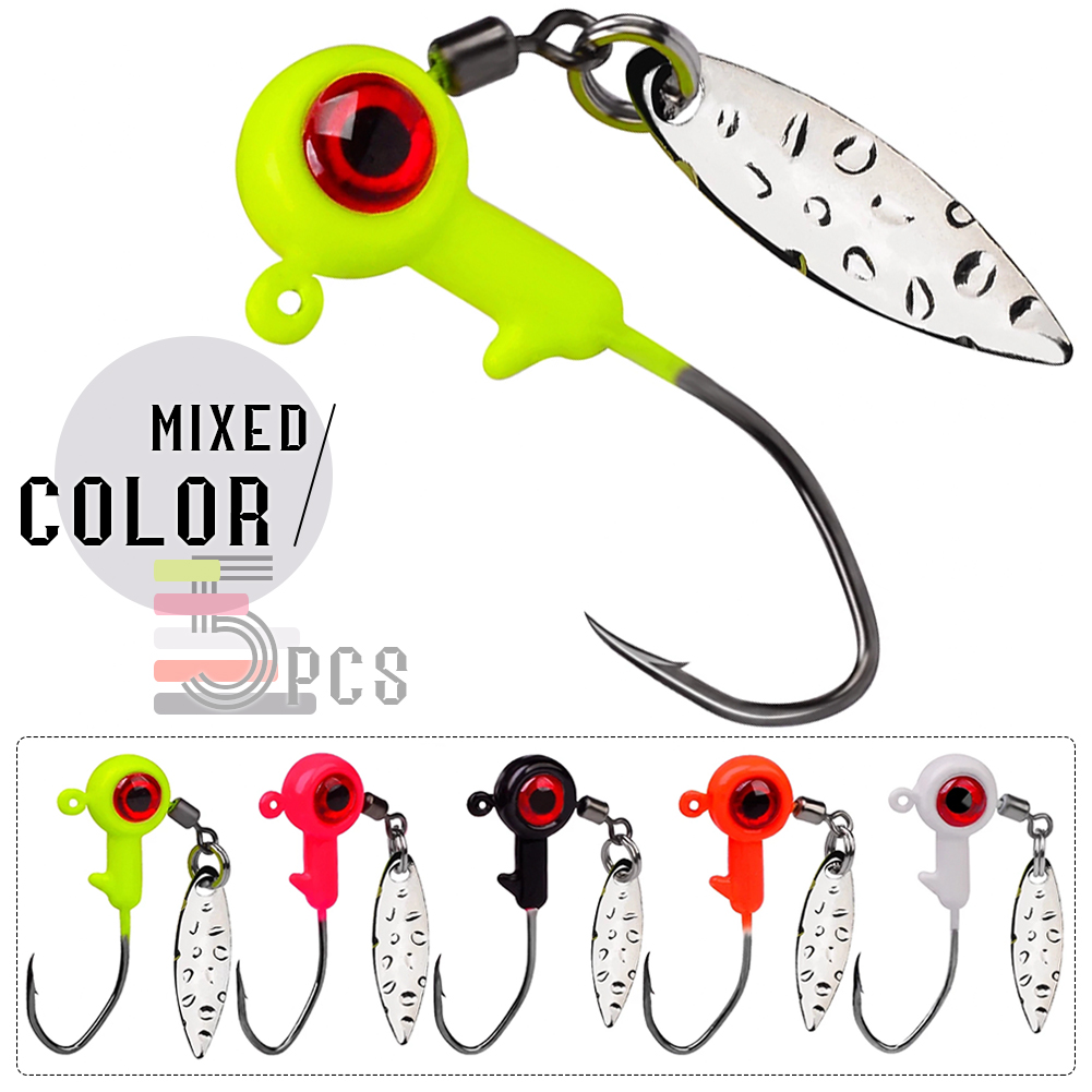 FREE FISHER 25pcs/Box Fishing Lead Head 3D Eyes Hooks Set 1.4g 1.6g 3g Spinnerbaits Hooks with Sequins Mixed Color Fishing Jigs Hard Lures