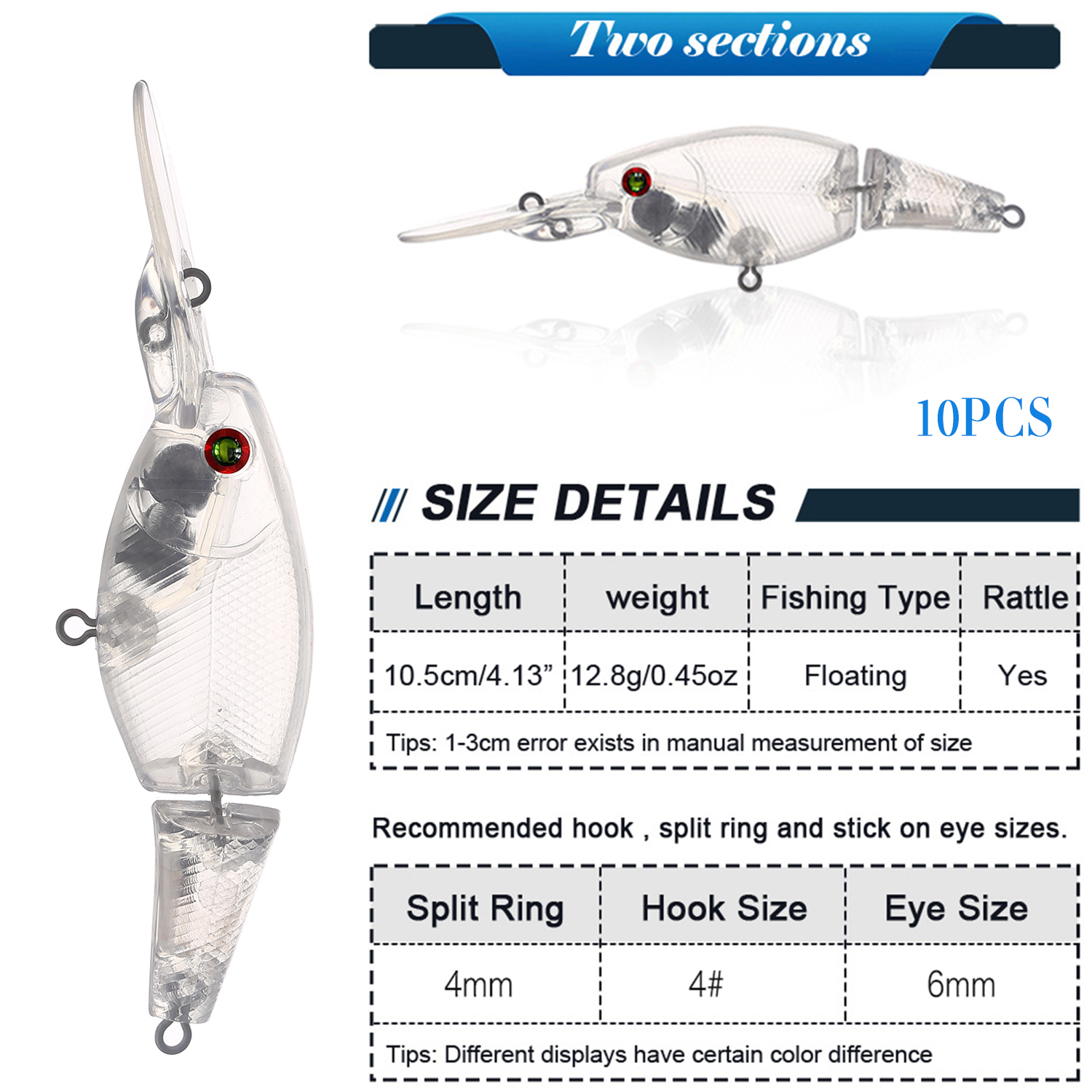 FREE FISHER Fishing Blank Lures Set 10pcs/Lot Unpainted Baits Minnows Crankbaits Pencil Lures Clear Naked Bait Embryo with Ring Eyes