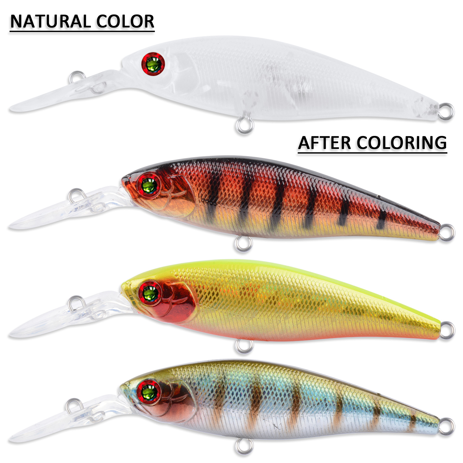 FREE FISHER 20pcs Fishing Unpainted Lures Transparent Blank Bait Embryo 9.3cm 4.5g DIY Minnows Rattles ABS Hard Artificial Baits with 3D Eyes