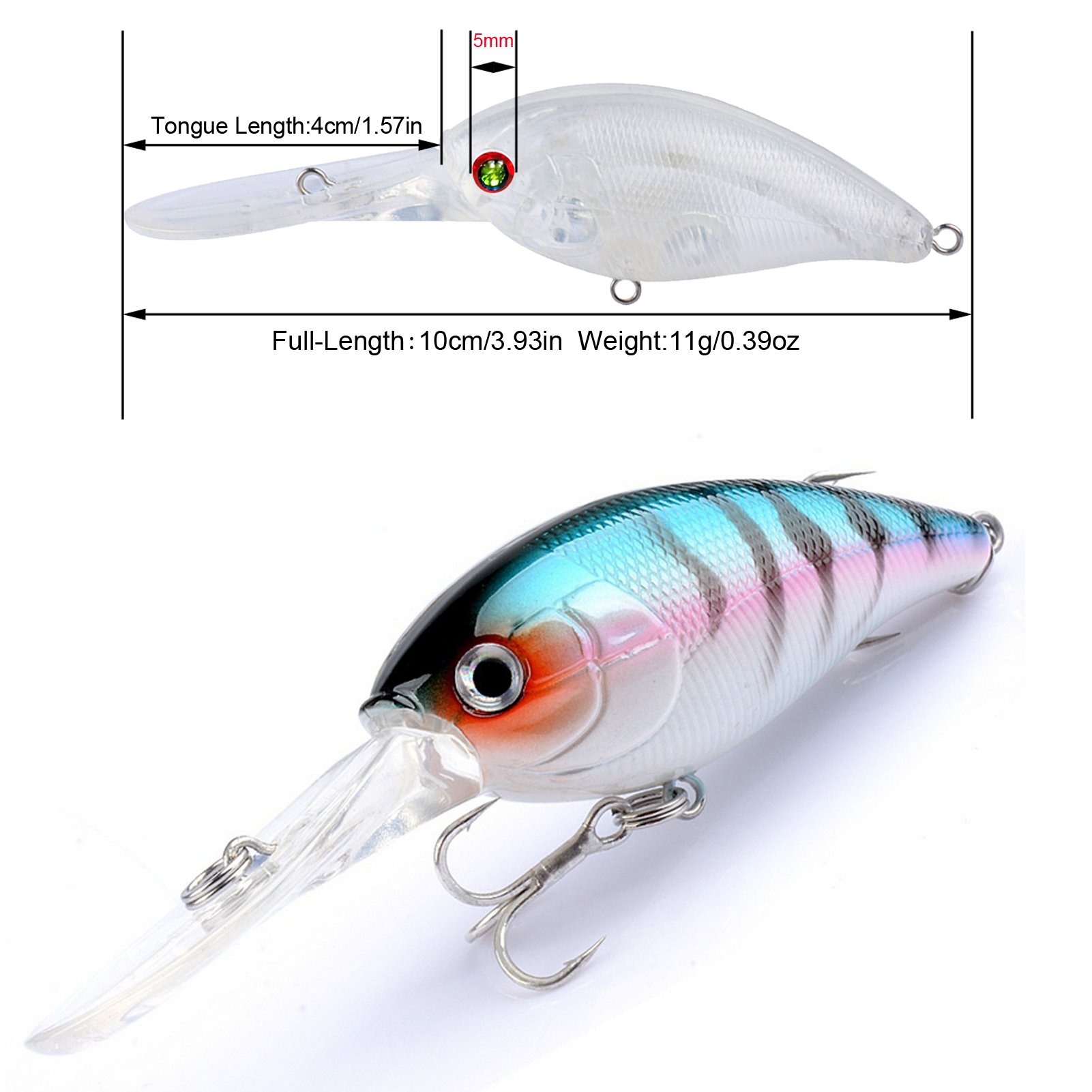 FREE FISHER 20pcs Unpainted Lures Fishing Blank Artificial Hard Baits Long Tongue Transparent Bait Embryo 10cm 11g DIY Crankbaits