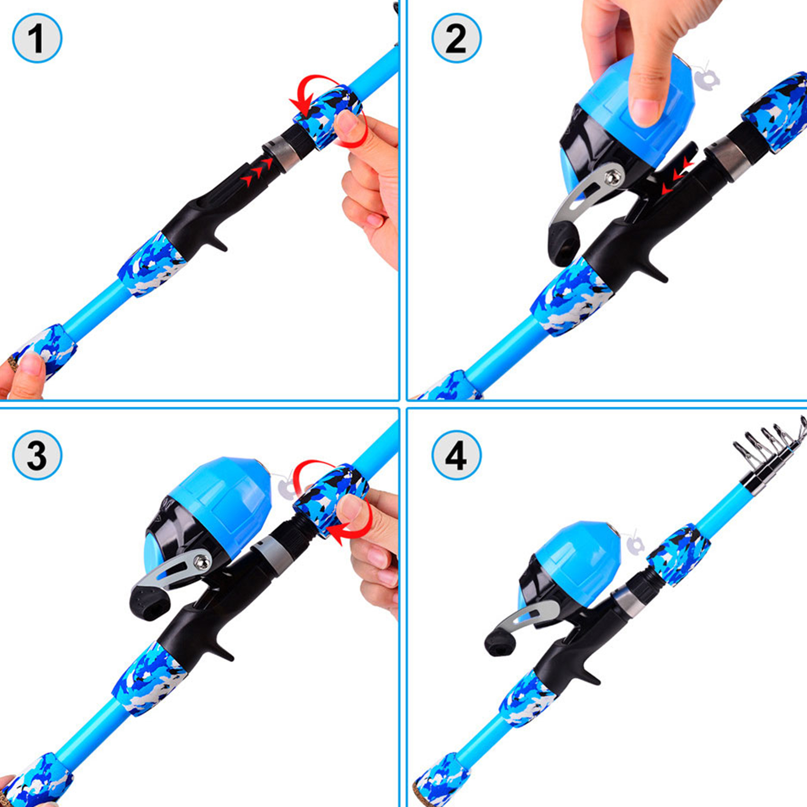 FREE FISHER Fishing Rod Combo Drum Reel Soft Lures Telescopic Fish Pole Hooks Floats Swivels Lead Sinkers Fishing Tackles Set Bag for Kids