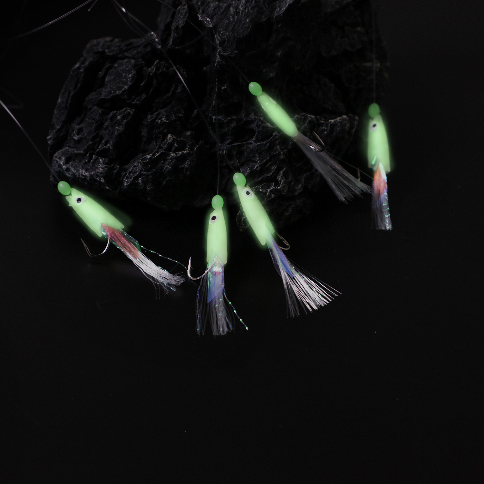 FREE FISHER Wholesale 30pcs/Pack Luminous Fishing String Hooks Set 4#-1/0# Shrimp Lures Soft Baits Nylon Line Swivel Colorful Wire Fish Rigs