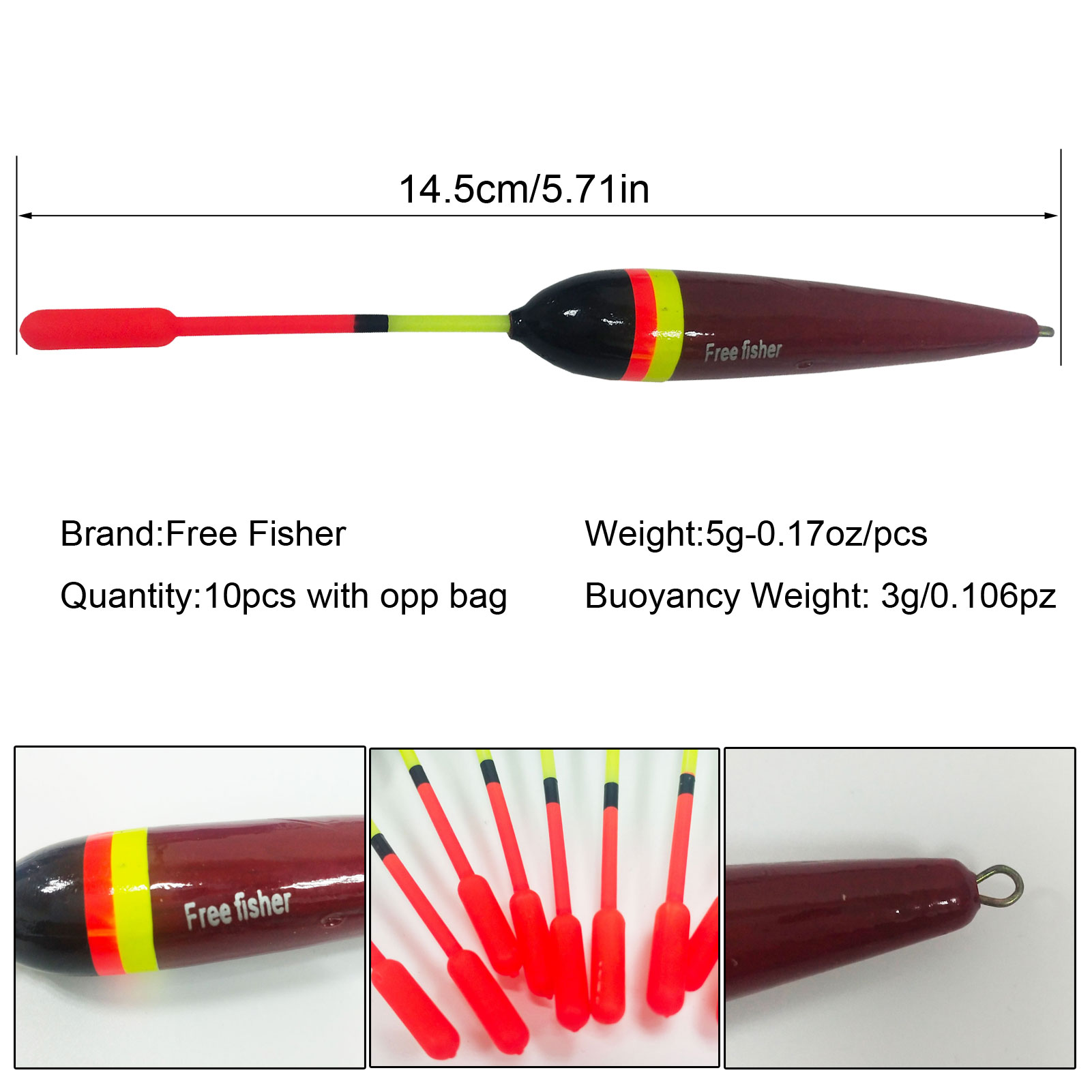 FREE FISHER 10pcs/set Fishing Bobbers Cork Floats Balsa Kit Wood Buoy 5g/14.5cm Buoyancy 3g Fishing Accessories Pesca