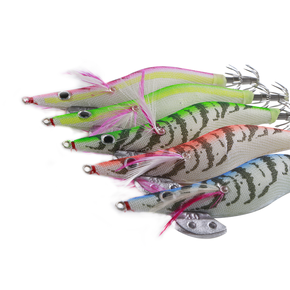 FREE FISHER Fishing Luminous Squid Wood Shrimp Lures Octopus Squids Cuttlefish Jigs Lures Spinnerbait Wood Shrimp Jig Hooks for Sea Fishing