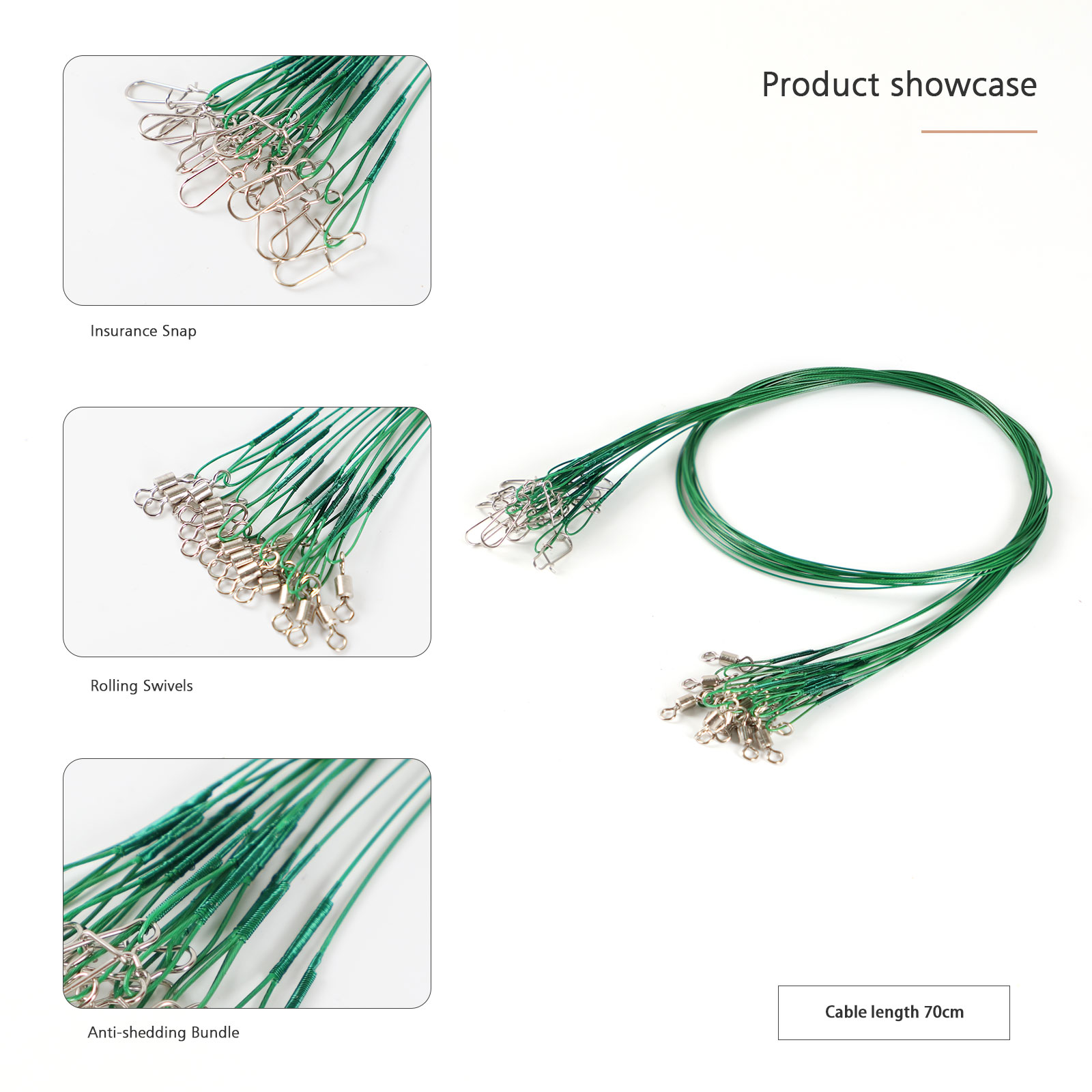 FREE FISHER 100pcs Fishing Leaders Steel Wire Rolling Swivels with Safety Snap Fish Line Connectors High Strenth 30KG 70cm Accessory Tackles