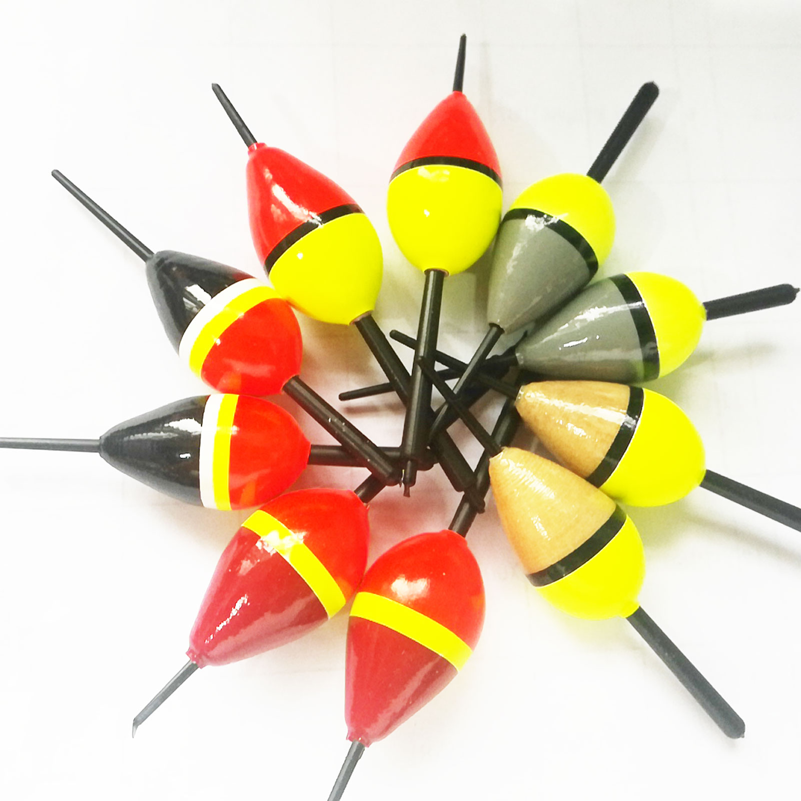 FREE FISHER Fishing Wood Floats Lightweight Bobbers Cork Vertical Buoy Set Long Tail Antenna Colored Stopper Copper Swivel for Bass/Carp