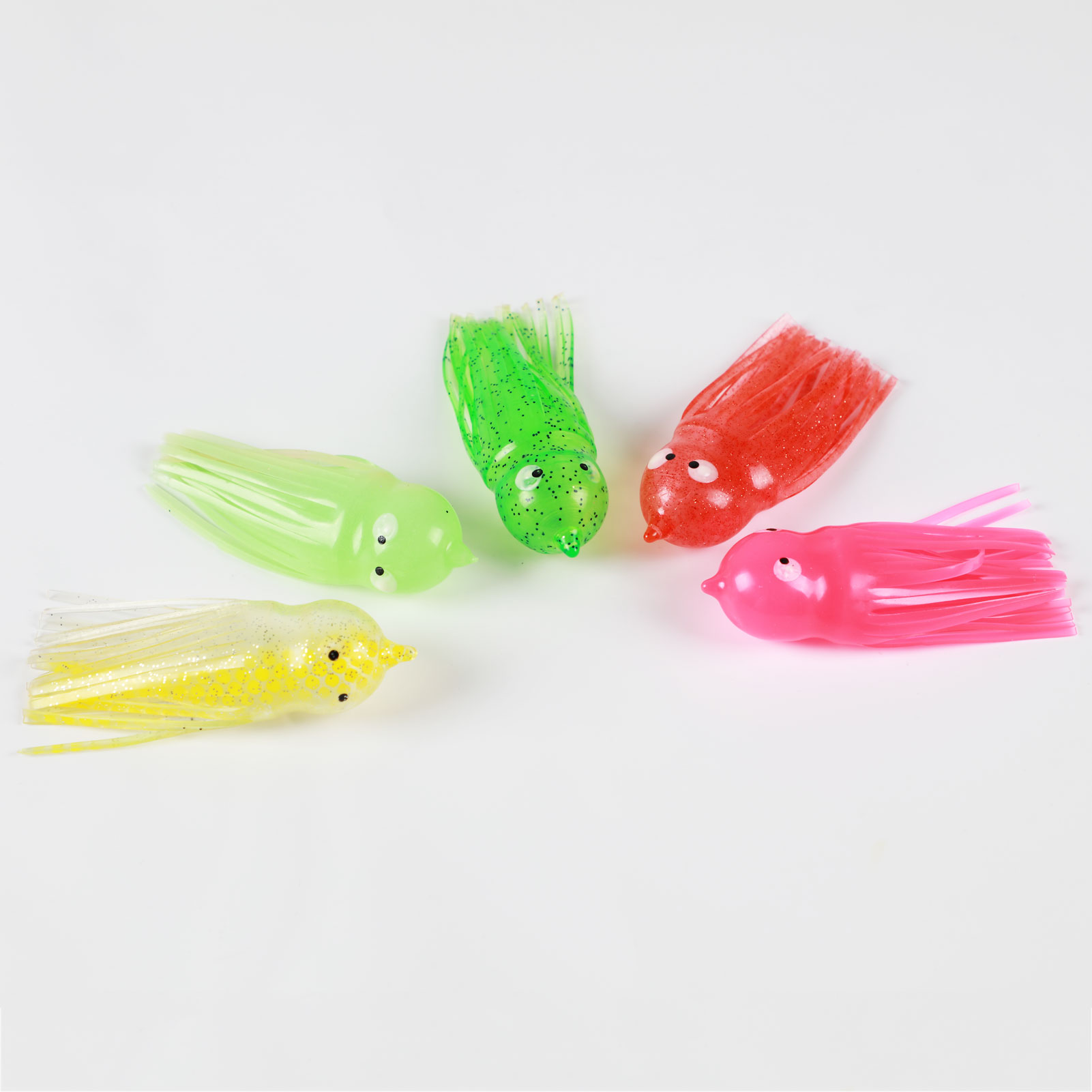 FREE FISHER 10pcs Octopus Soft Baits Fishing Soft Skirt Squid Tuna Fishing Baits/Lures 9.5cm/8g Luminous Artificial Bait Fishing Tackle 10pcs hooks with Box