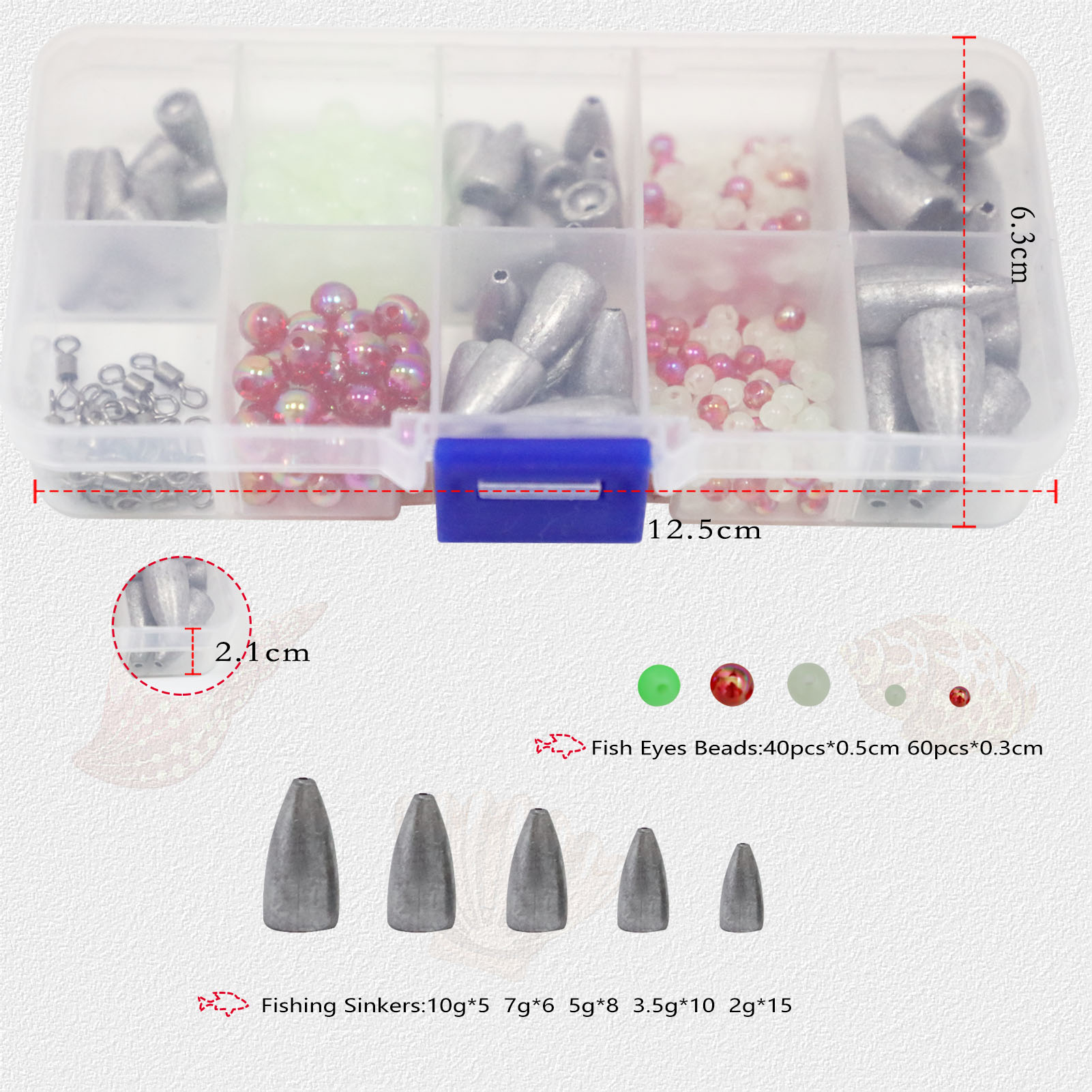 FREE FISHER 185/145pcs Fishing Weights Set Bullet Lead Sinkers Rotating Swivels Crank Hooks Luminous Beads with Clear Box for Bass/Car
