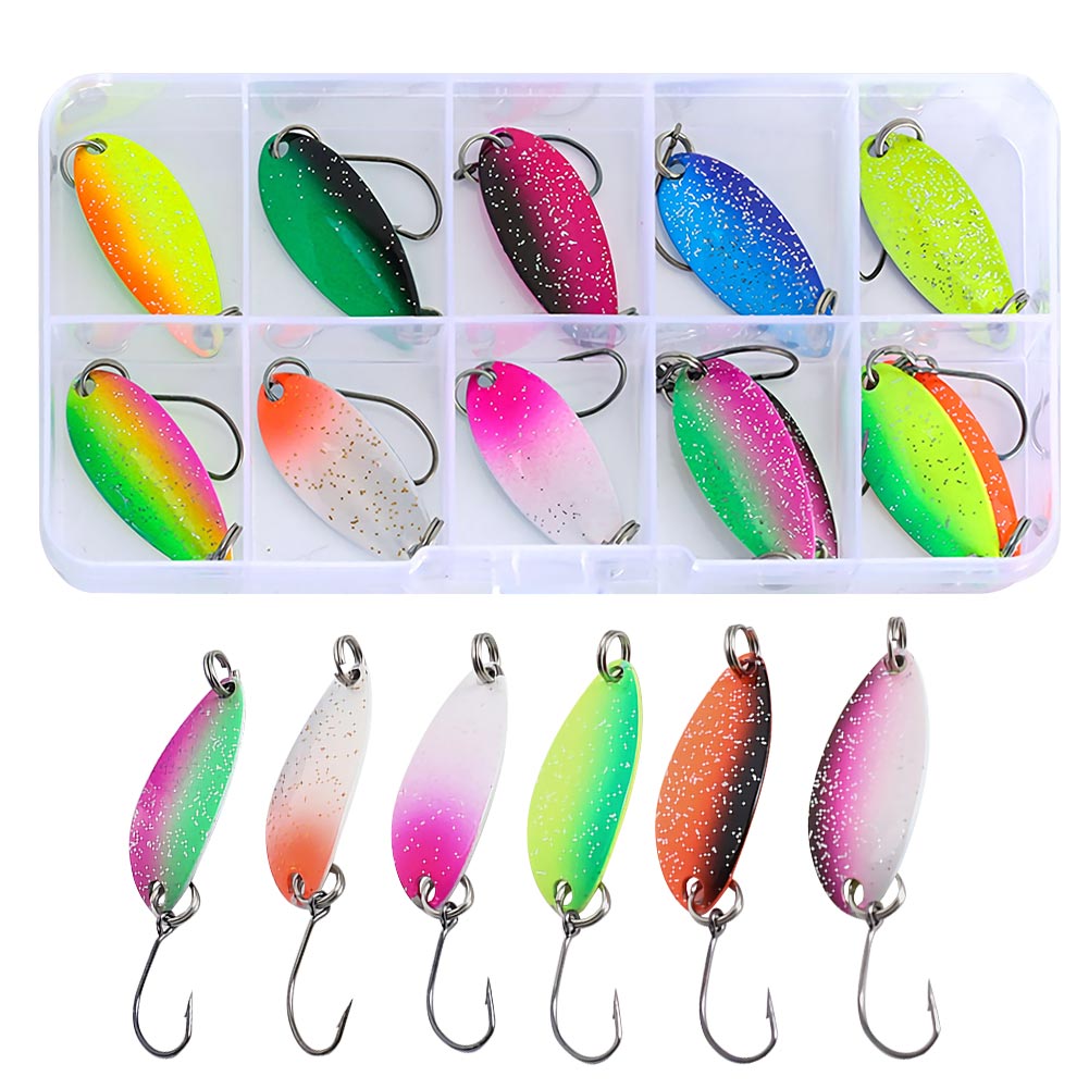 FREE FISHER Fishing Trout Bait Metal Spoon Lures Wobbler Casting Jigging Artificial Laser Spinner Baits Set Horsemouth Sequins with Fishing Tackle Box
