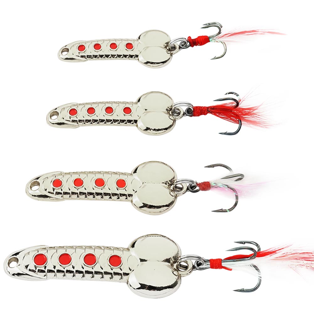 FREE FISHER 4pcs Fishing Metal Spoon Lures Wobbler Casting Jigging Trout Bait Artificial Spinner Baits Horsemouth Sequins with Feather Hook