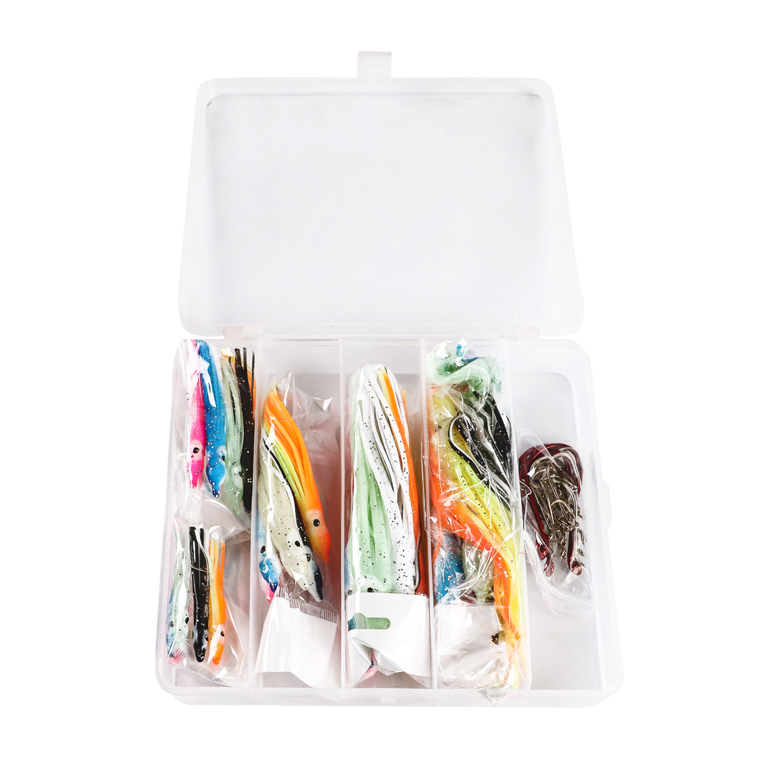 FREE FISHER 25 pcs/set Fishing Lures Soft Octopus Squid Lures 9cm 12cm 15cm with 20pcs Silver Octopus Hooks 8299 for Freshwater and Saltwater