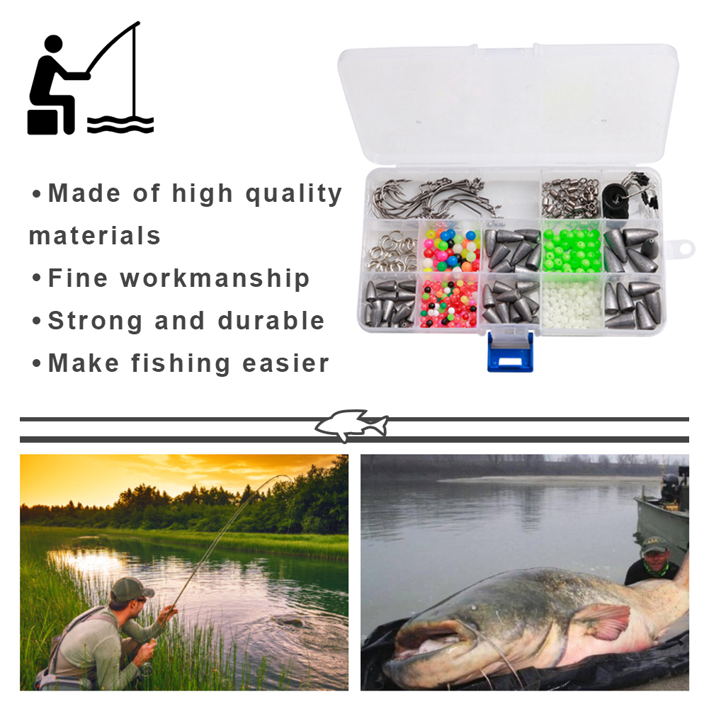 FREE FISHER Fishing Weights Set Lead Sinker Beads Jig Crank Hooks Swivels Fishing Accessories Tackle Box Kit for Sea Fishing