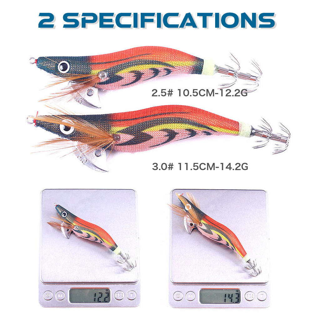 FREE FISHER Hard Bait Fishing Octopus Lure 25#*3.0# Lead Fishing Squid Jig Hook Wooden Shrimp Artificial Fishlure Luminous Cuttlefish Shrimp for Sea Fishing
