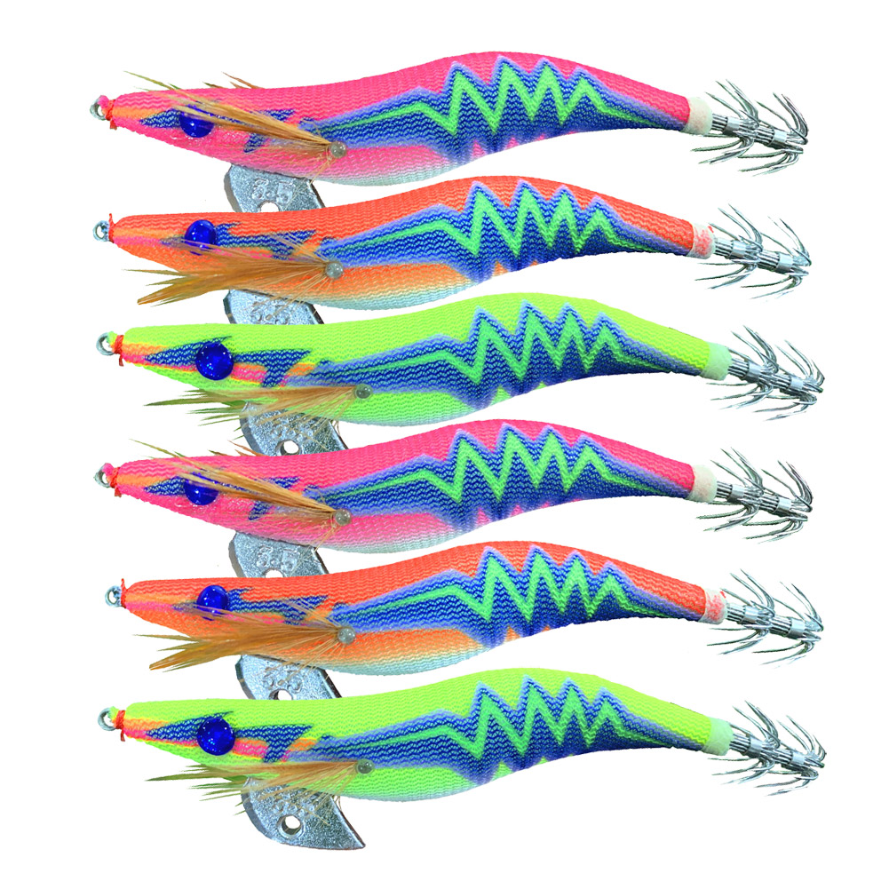 FREE FISHER Fishing Luminous Squid Wood Shrimp Lures Octopus Squids Cuttlefish Jigs Lures Spinnerbait Wood Shrimp Jig Hooks for Sea Fishing