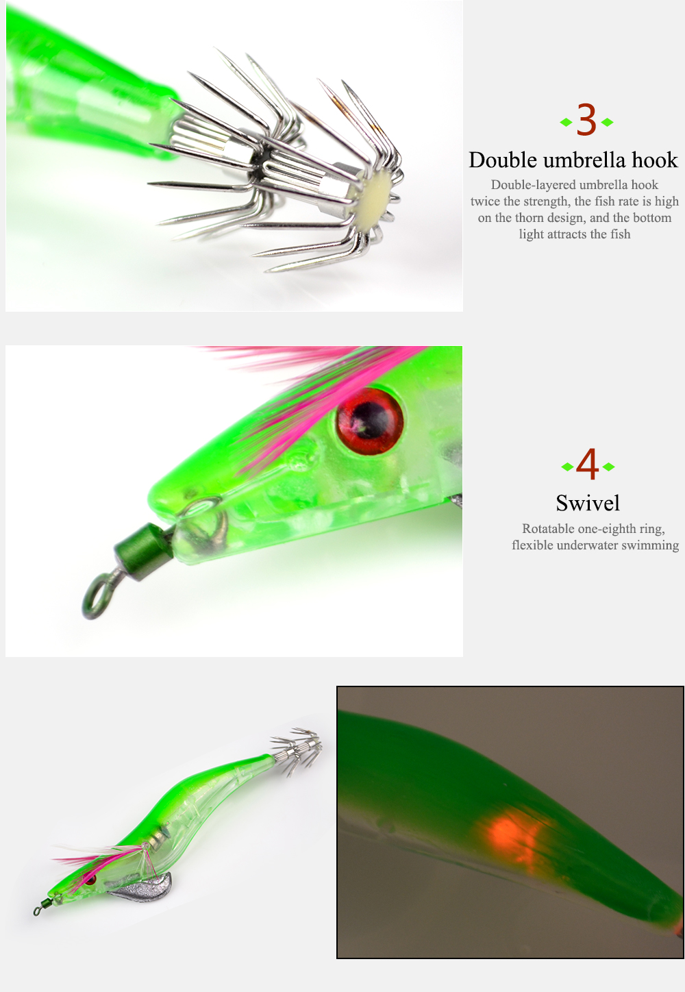 FREE FISHER Fishing Luminous Squid Wood Shrimp Lures Octopus Squids Cuttlefish Jigs Lures Spinnerbait Wood Shrimp Jig Hooks for Sea Fishing