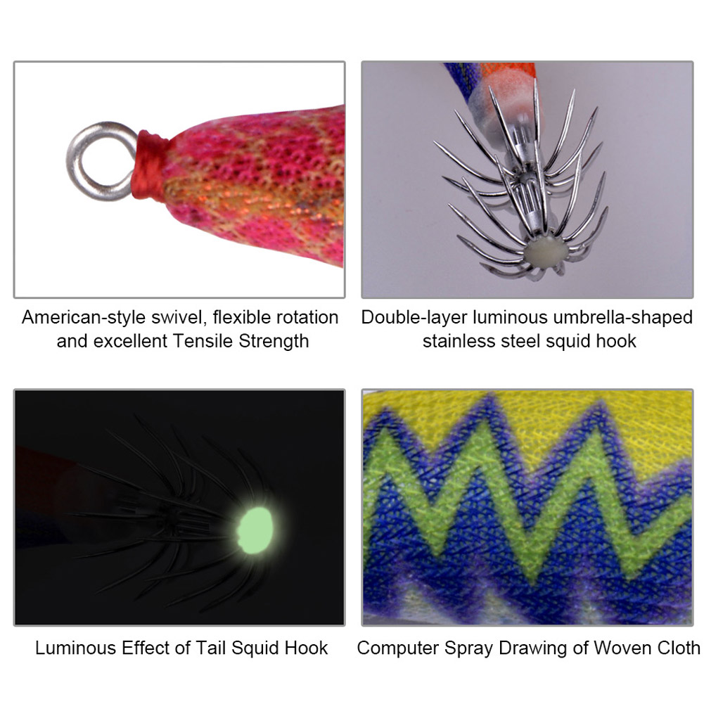 FREE FISHER Fishing Luminous Squid Wood Shrimp Lures Octopus Squids Cuttlefish Jigs Lures Spinnerbait Wood Shrimp Jig Hooks for Sea Fishing