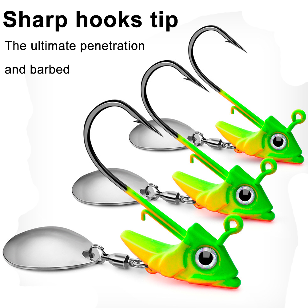 FREE FISHER 10pcs Fishing Lead Head Hooks Set 7.5g 10.5g 15g Spinnerbaits Fishhooks with Metal Sequins Lead Jigs for Saltwater/Freshwater