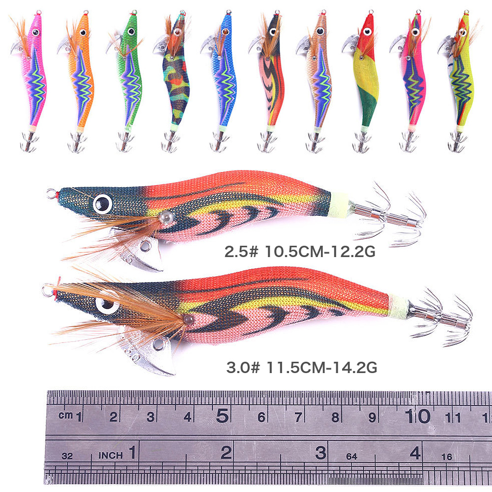 FREE FISHER Hard Bait Fishing Octopus Lure 25#*3.0# Lead Fishing Squid Jig Hook Wooden Shrimp Artificial Fishlure Luminous Cuttlefish Shrimp for Sea Fishing
