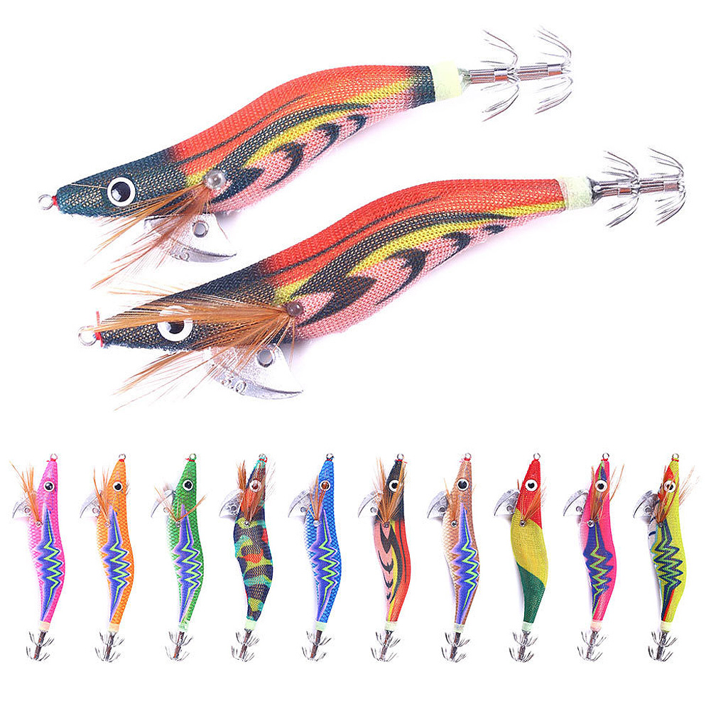 FREE FISHER Hard Bait Fishing Octopus Lure 25#*3.0# Lead Fishing Squid Jig Hook Wooden Shrimp Artificial Fishlure Luminous Cuttlefish Shrimp for Sea Fishing