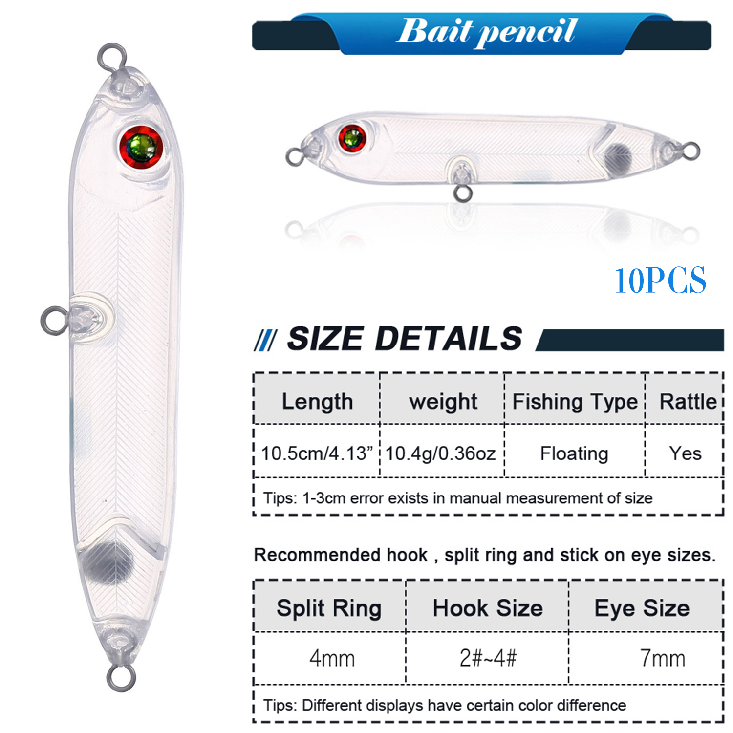 FREE FISHER Fishing Blank Lures Set 10pcs/Lot Unpainted Baits Minnows Crankbaits Pencil Lures Clear Naked Bait Embryo with Ring Eyes