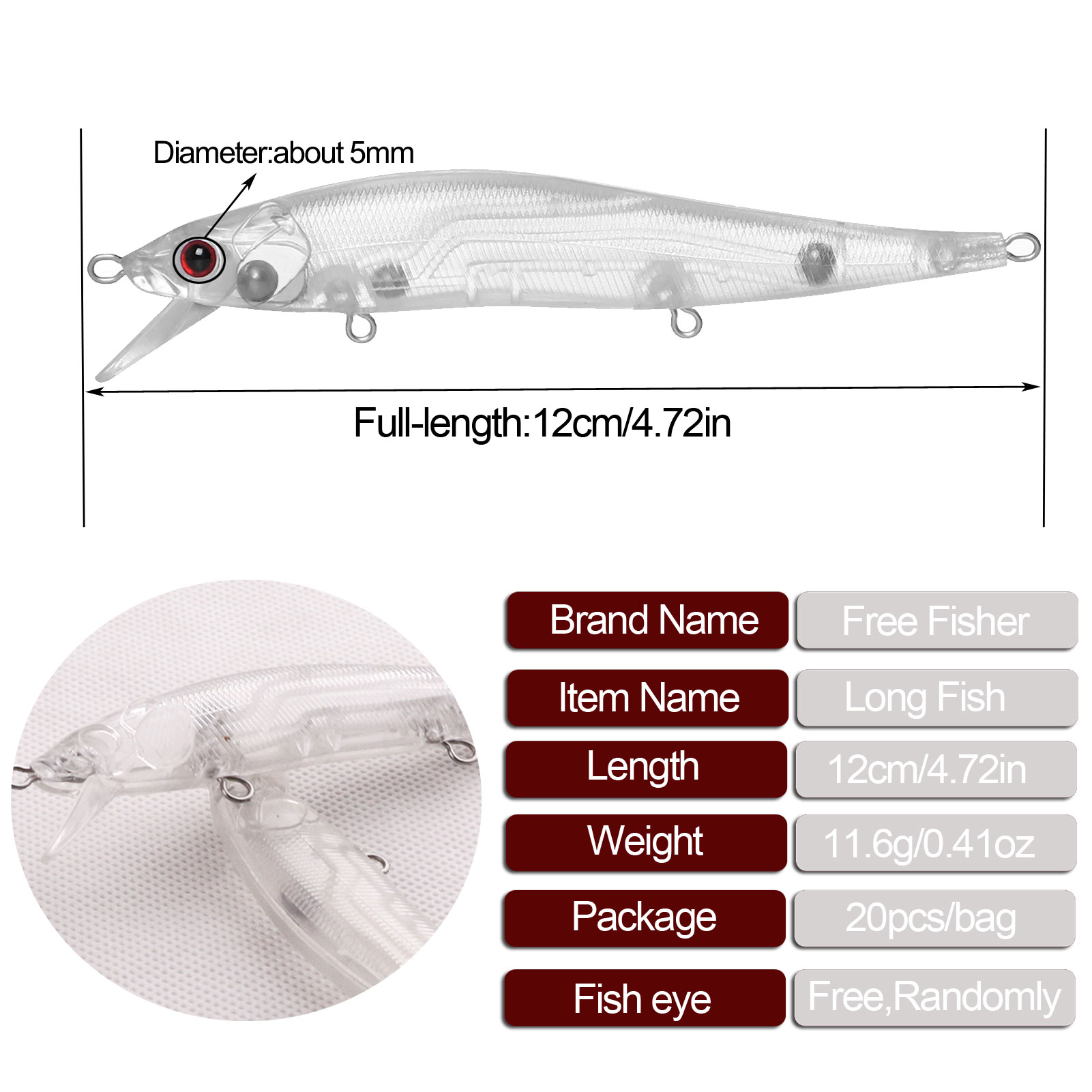 Wholesale Unpainted Lures,Floating Jerkbaits with Eyes DIY Clear Minnows Hard Baits