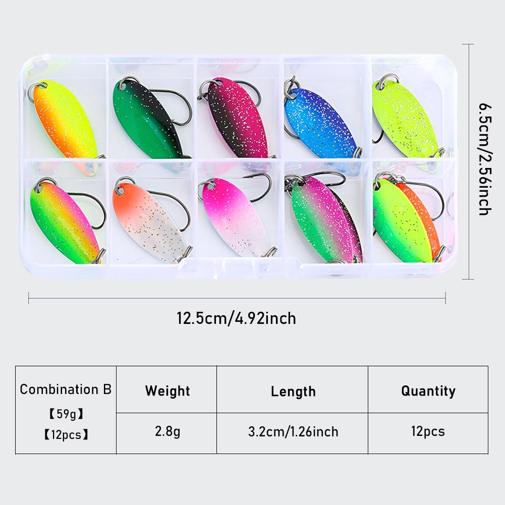 FREE FISHER Fishing Trout Bait Metal Spoon Lures Wobbler Casting Jigging Artificial Laser Spinner Baits Set Horsemouth Sequins with Fishing Tackle Box