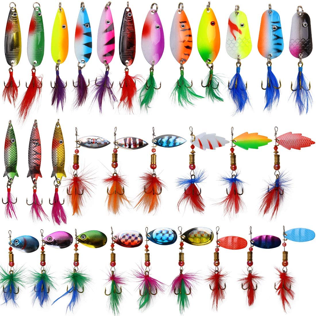 Wholesale 30Pcs Fishing Lures,Baits Tackle Spinners Swimbait Crankbaits Topwater Lures,Variety Fishing Baits Rooster Tail Trout Salmon Spoons Walleye Colorful Fishing Gear Lures Kit Set